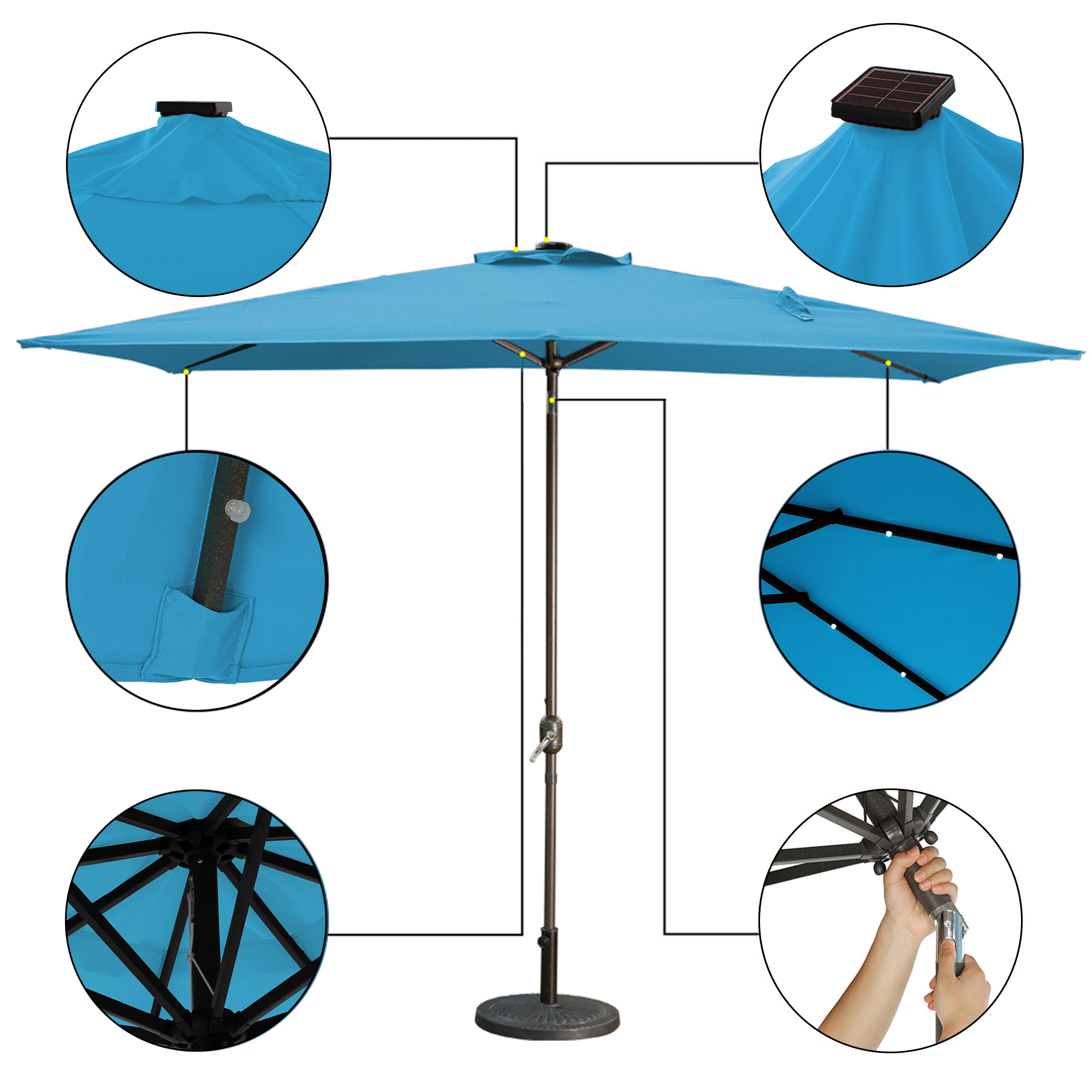 10Ft Outdoor Rectangular Umbrella with 26 Solar-Powered LED Lights, Crank and Tilt (Without Base)