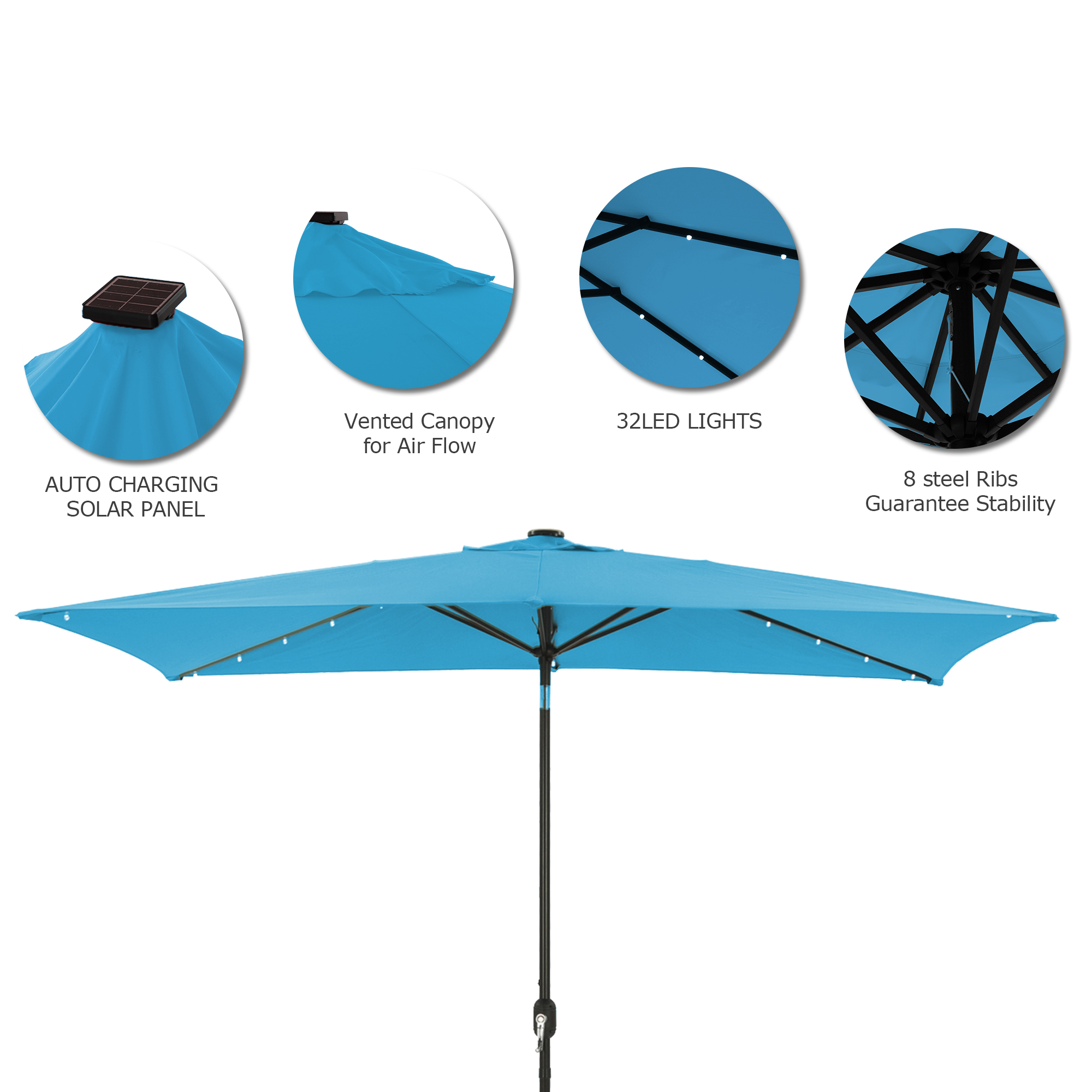 10Ft Outdoor Patio Umbrella with 26 Solar-Powered LED Lights