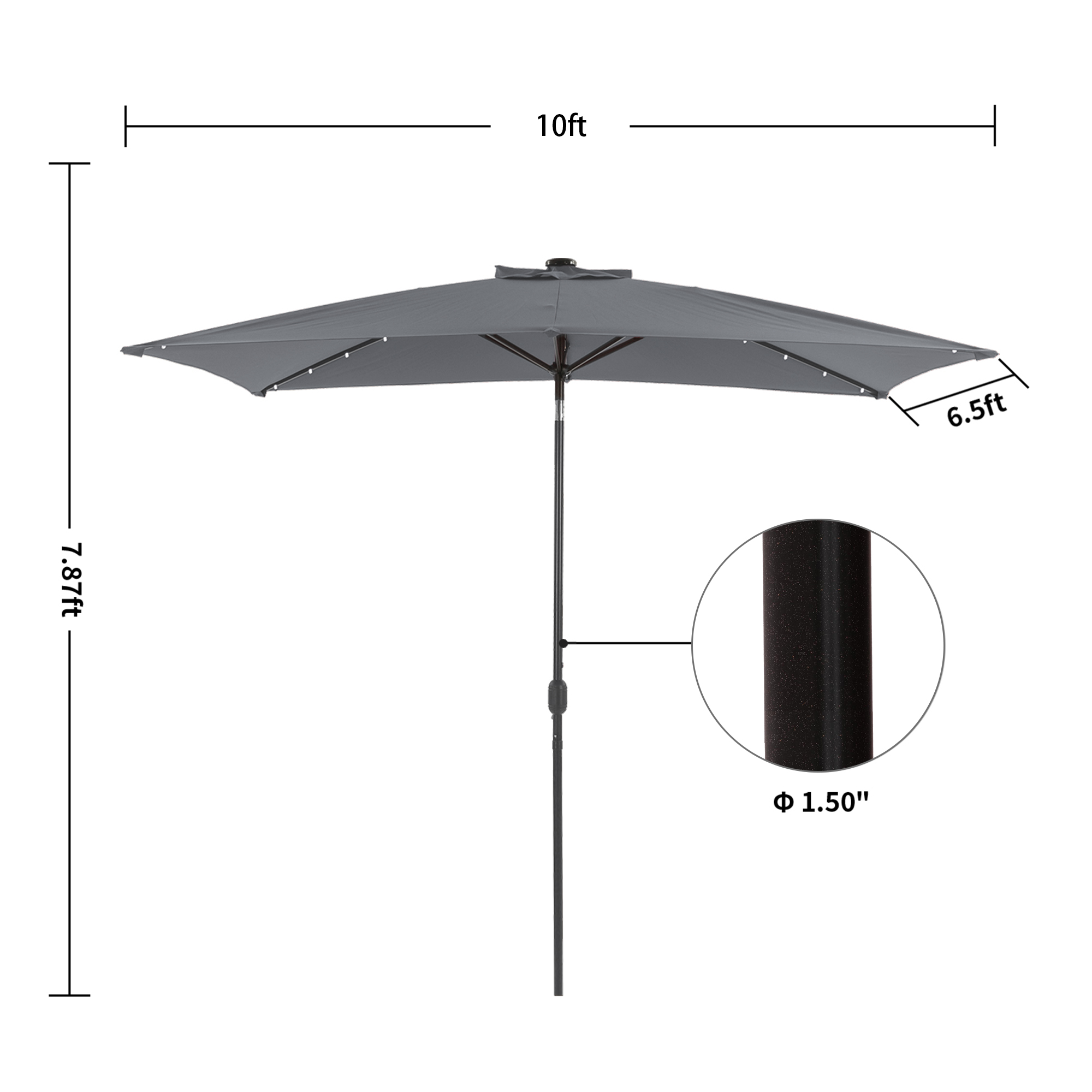 10Ft Outdoor Rectangular Umbrella with 26 Solar-Powered LED Lights, Crank and Tilt (Without Base)