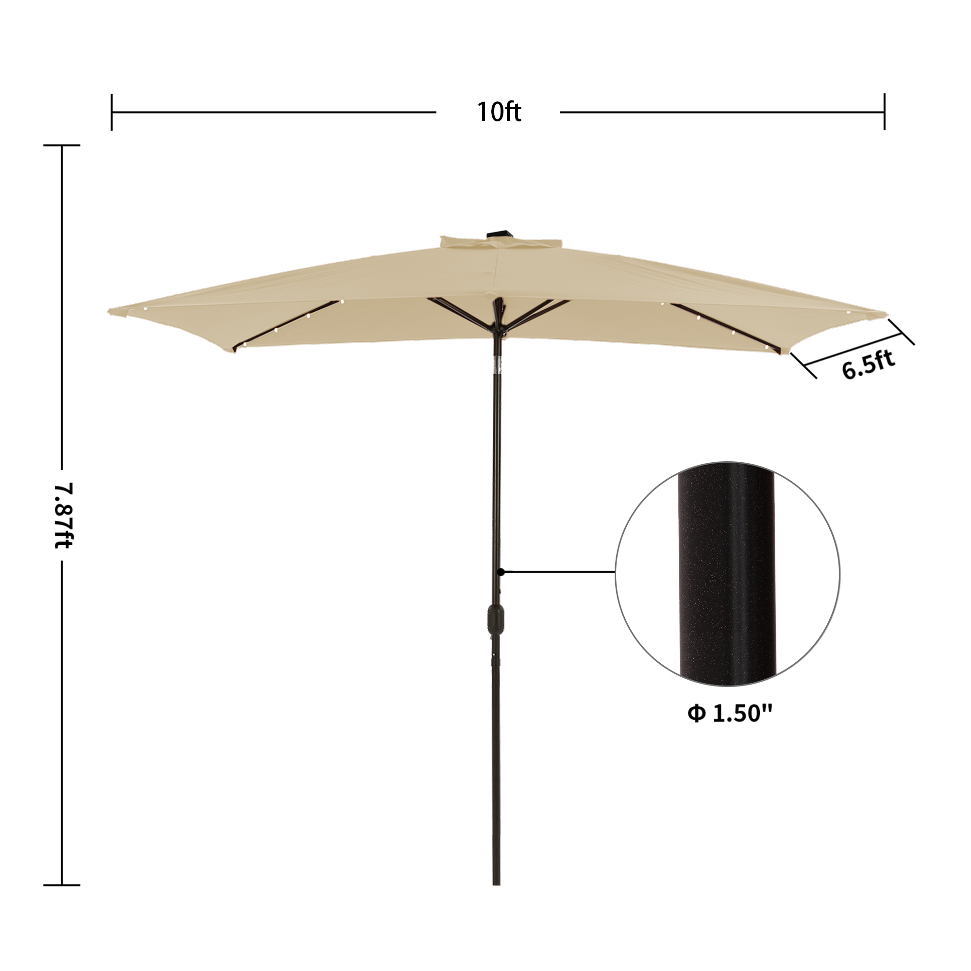10Ft Outdoor Rectangular Umbrella with 26 Solar-Powered LED Lights, Crank and Tilt (Without Base)