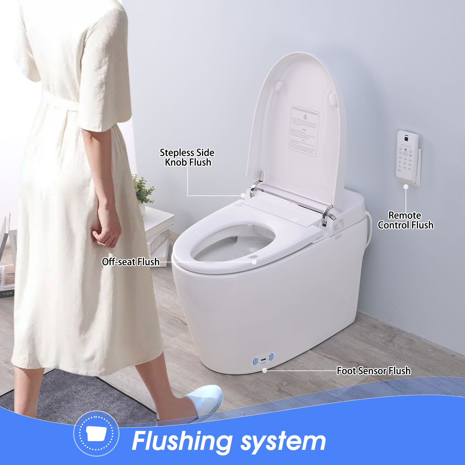 White Tankless Smart Toilet with Adjustable Sprayer and Self-Cleaning
