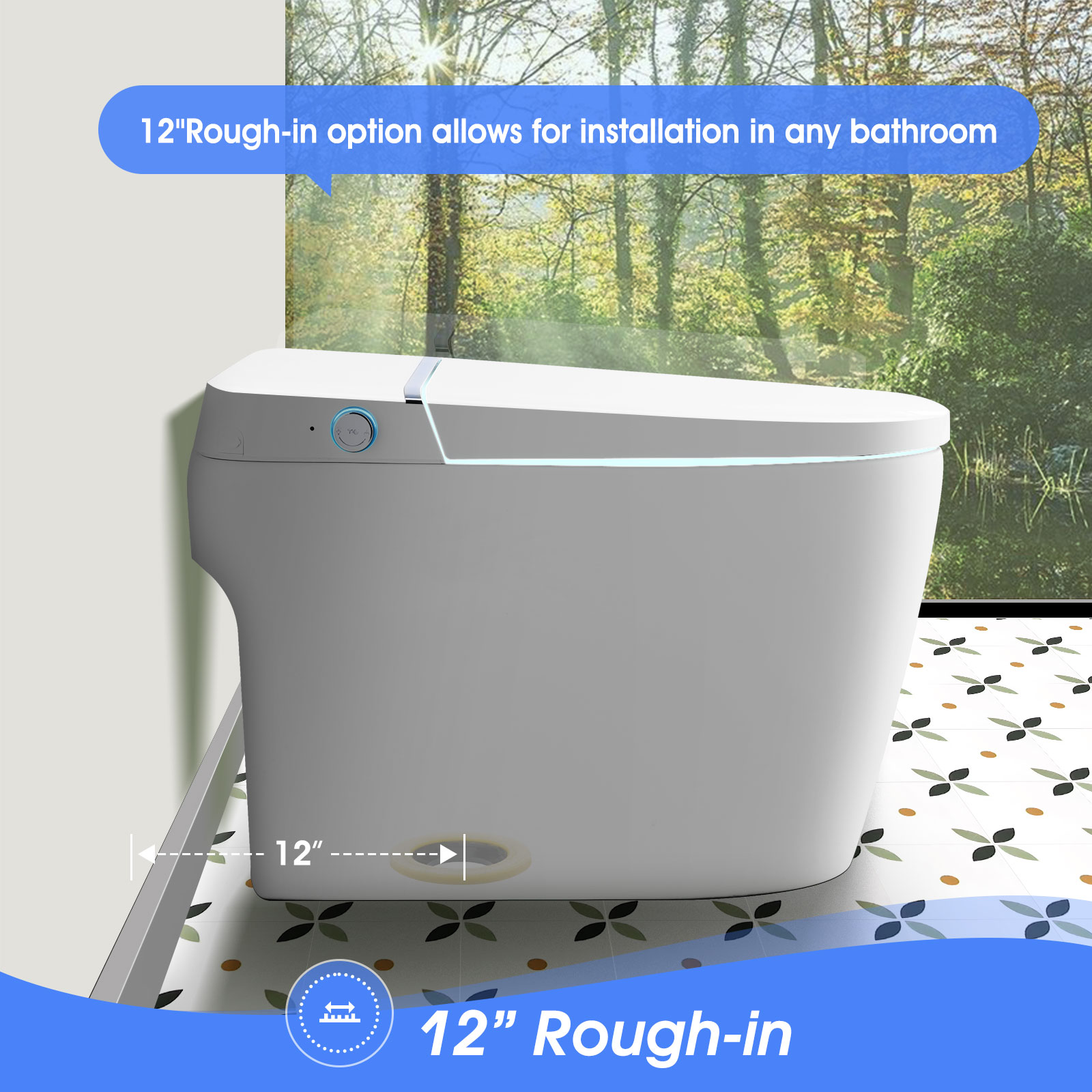 White Tankless Smart Toilet with Adjustable Sprayer and Self-Cleaning