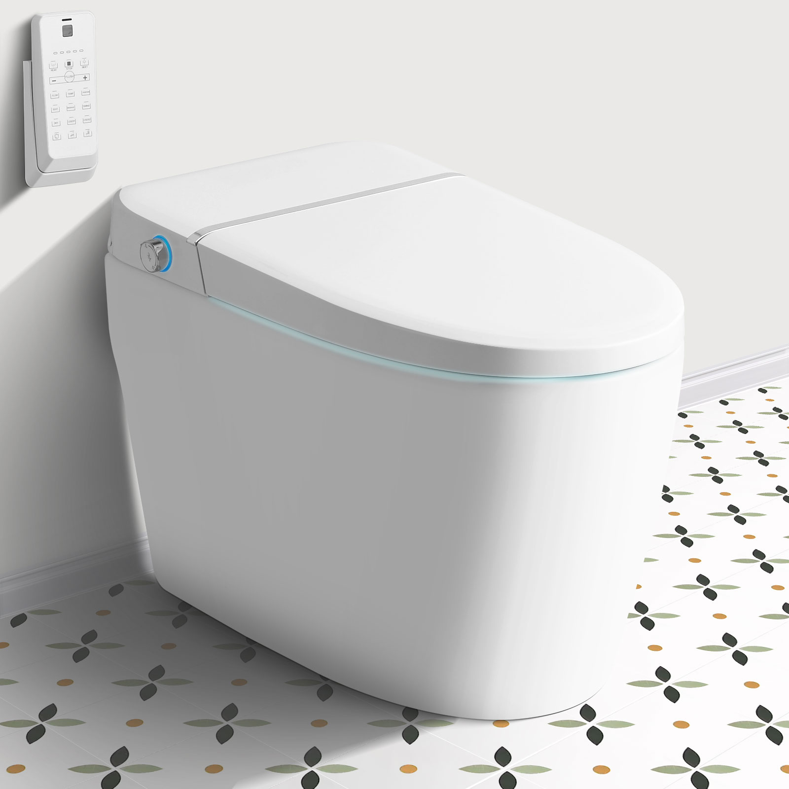 White Tankless Smart Toilet with Adjustable Sprayer and Self-Cleaning