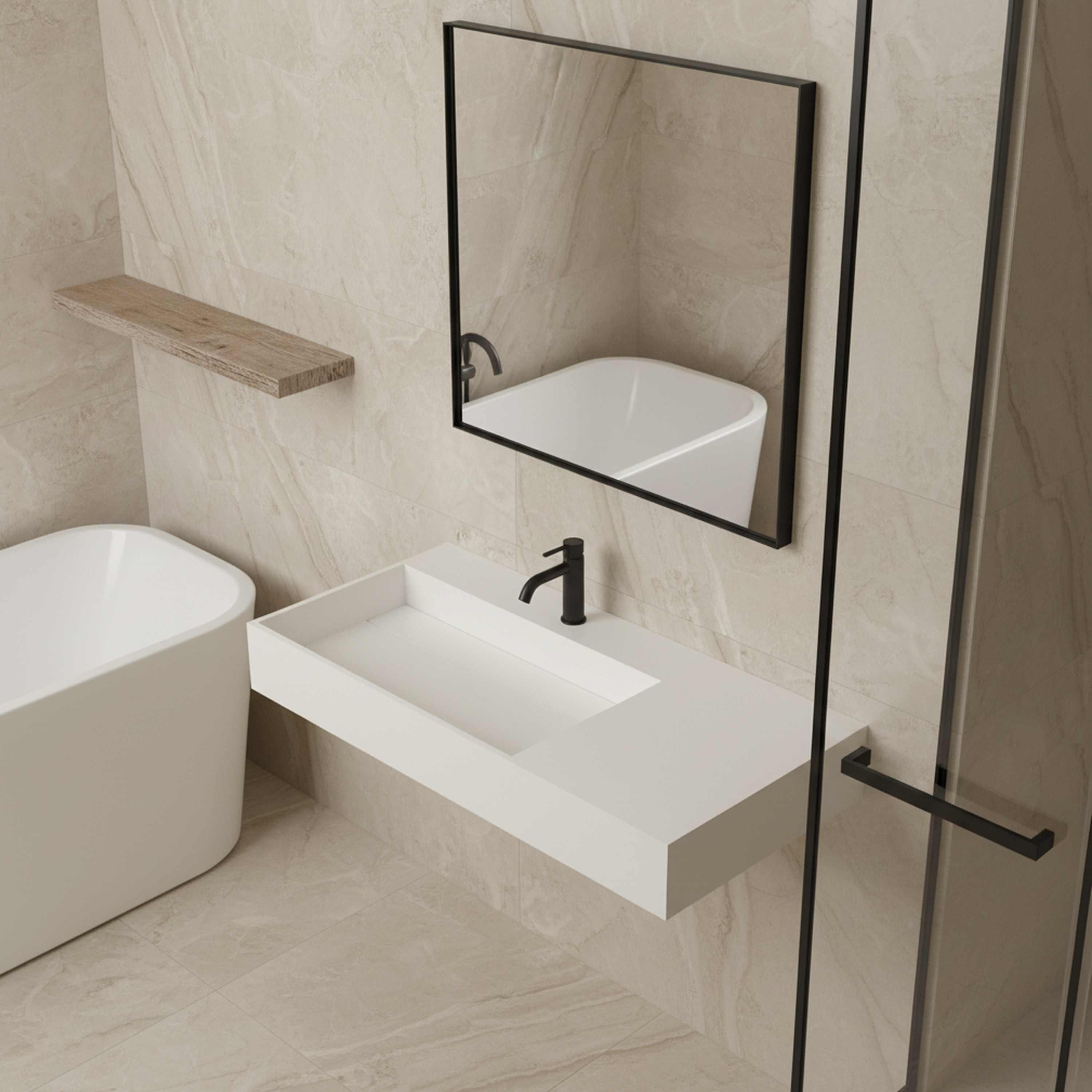 36" Wall-Mounted Solid Surface Bathroom Sink with Single Faucet Hole