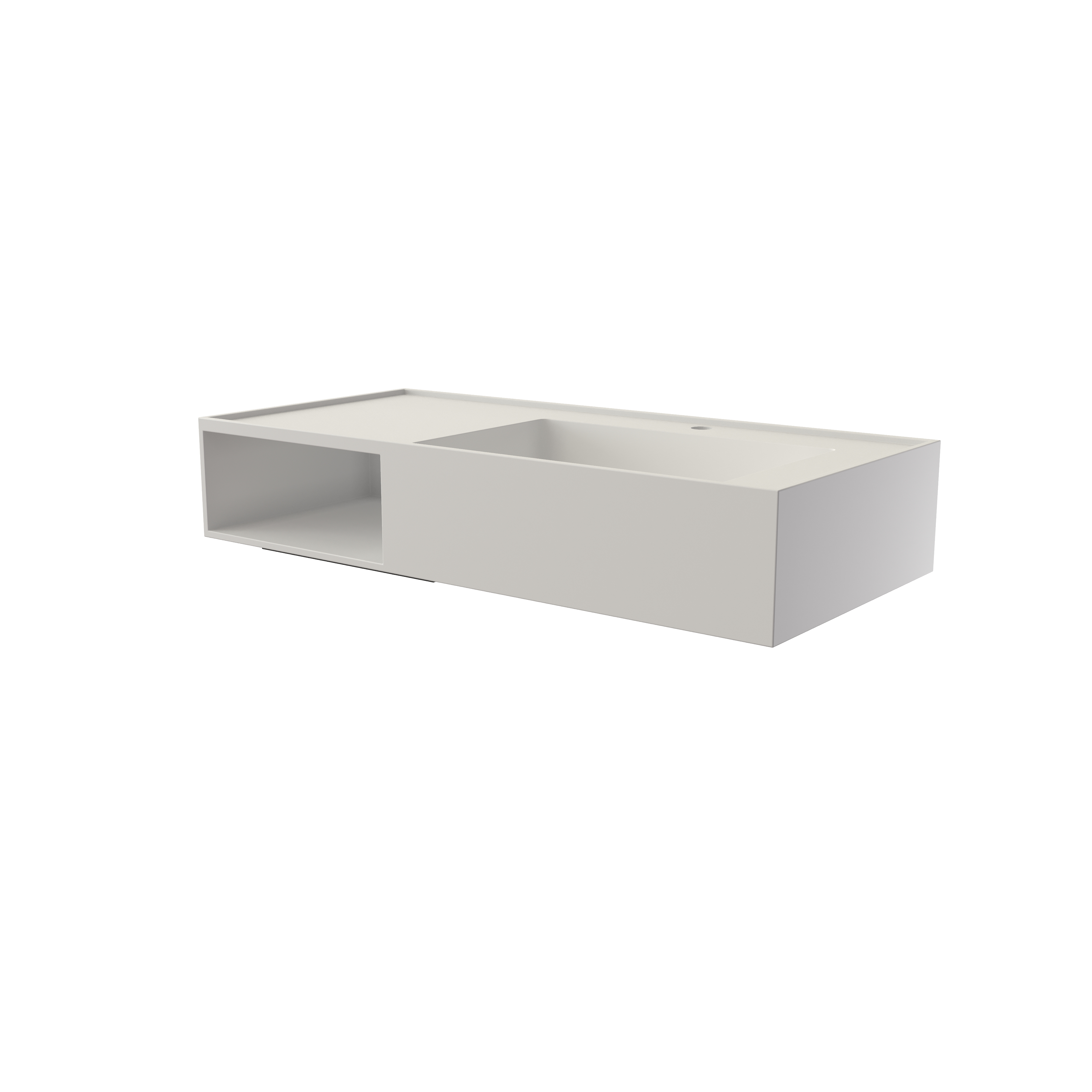 40-inch Solid Surface Wall-Mounted Bathroom Sink with Right Basin & Shelf