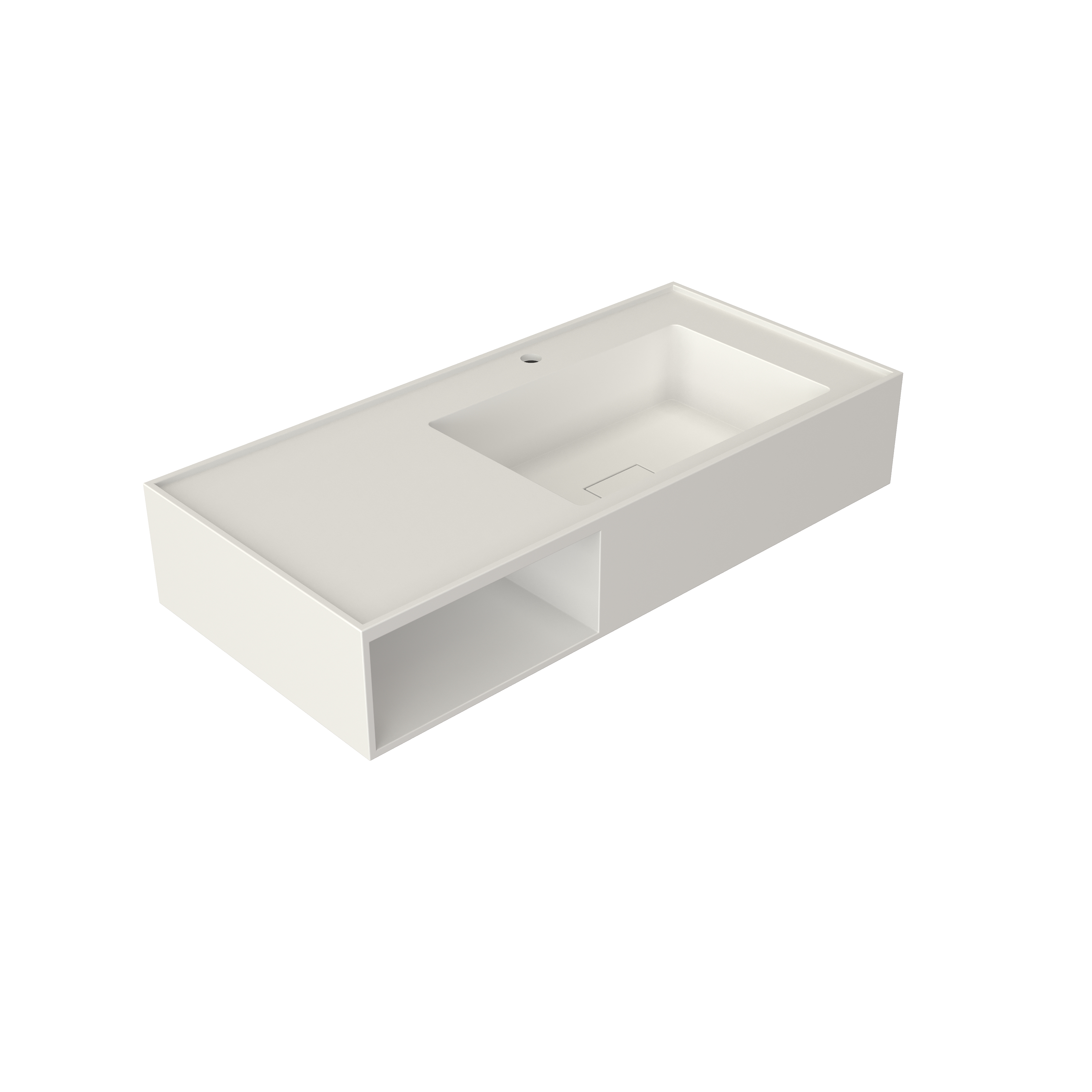 40-inch Solid Surface Wall-Mounted Bathroom Sink with Right Basin & Shelf