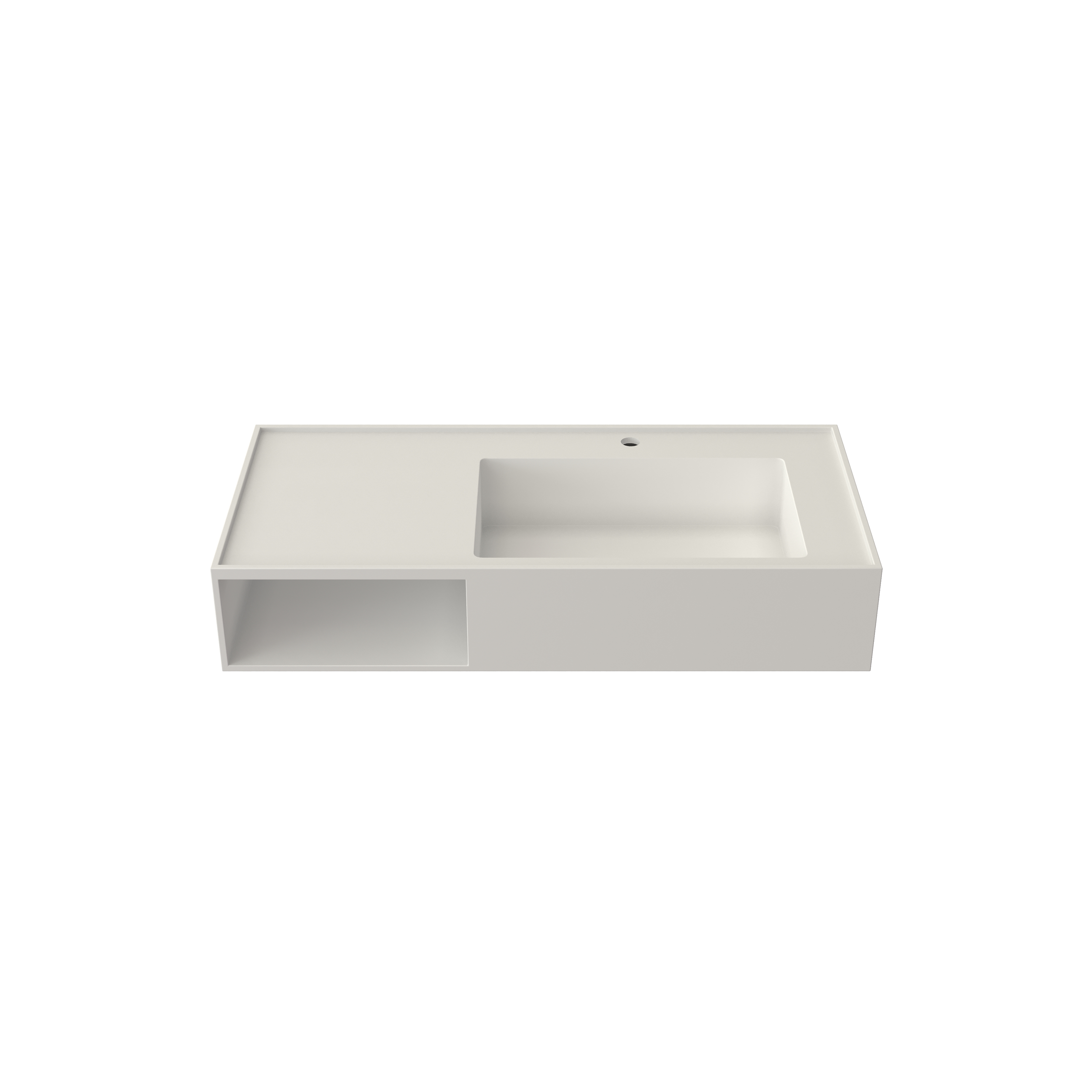 40-inch Solid Surface Wall-Mounted Bathroom Sink with Right Basin & Shelf