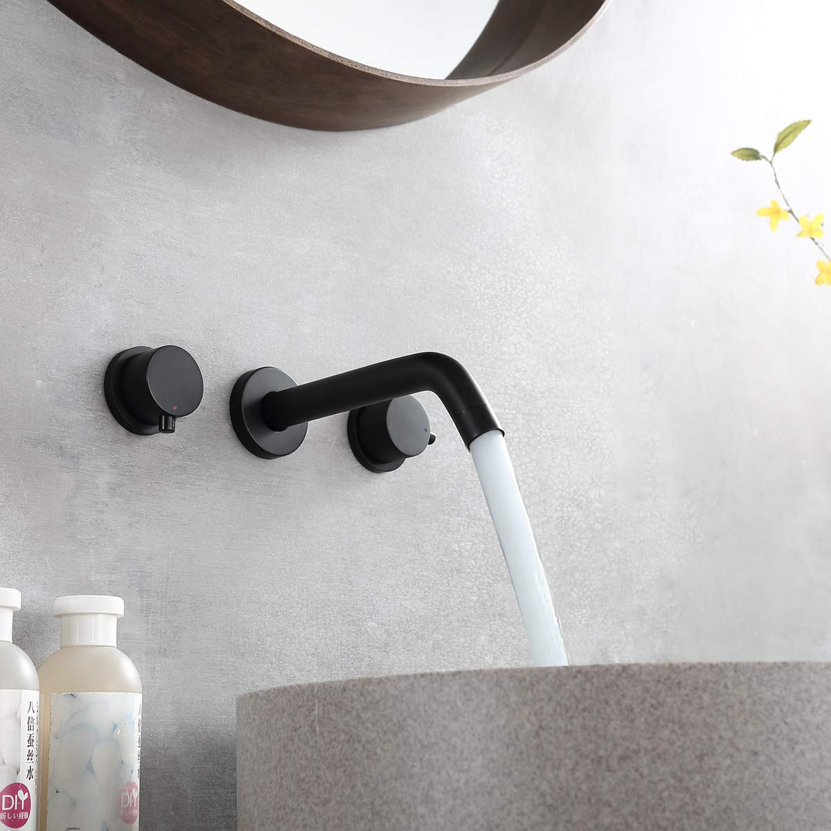 [FREE GIFT] Three-Hole Double-Handle Wall-Mounted Bathroom Sink Faucet