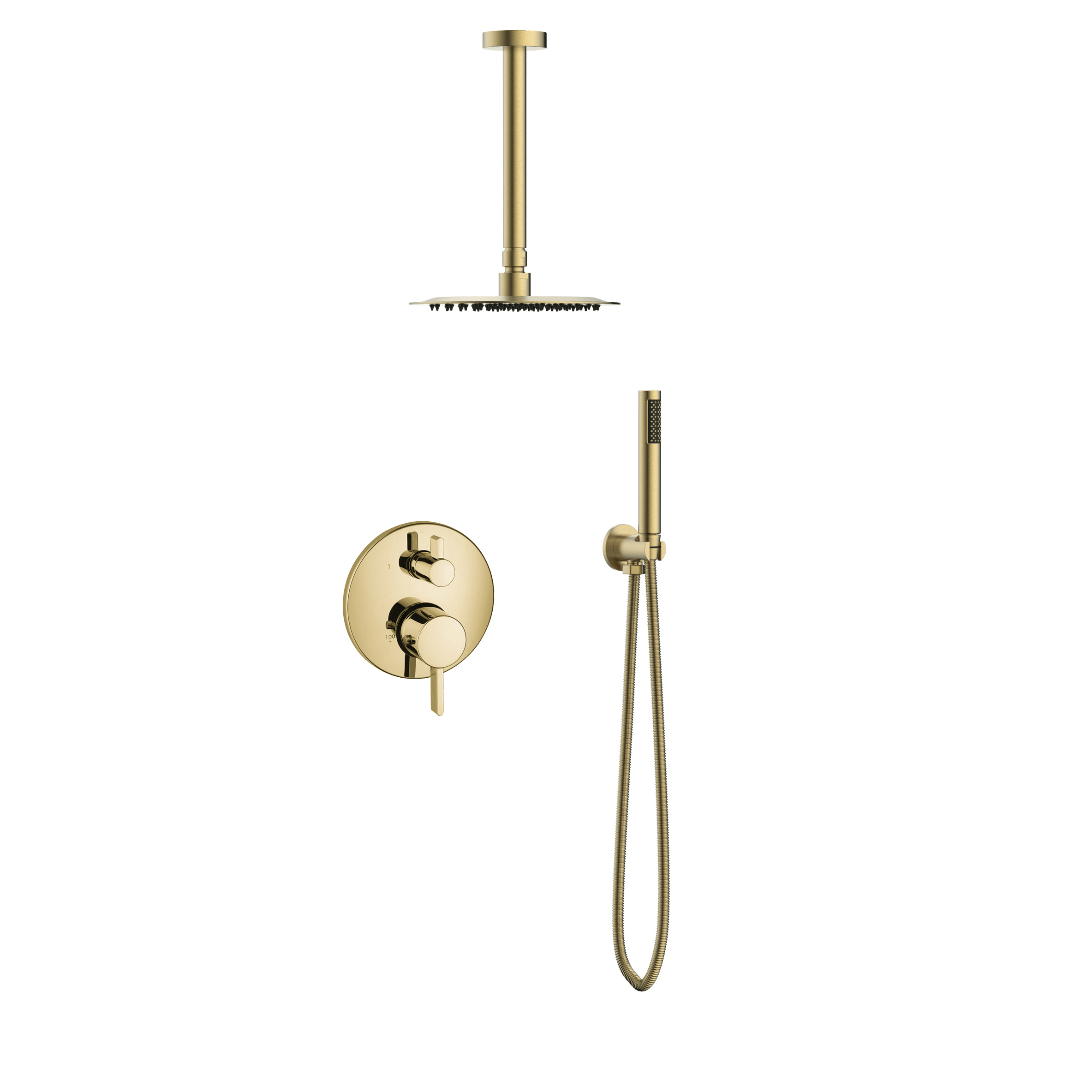 10” Pressure Balance PVD Brushed Gold Shower System with Handheld