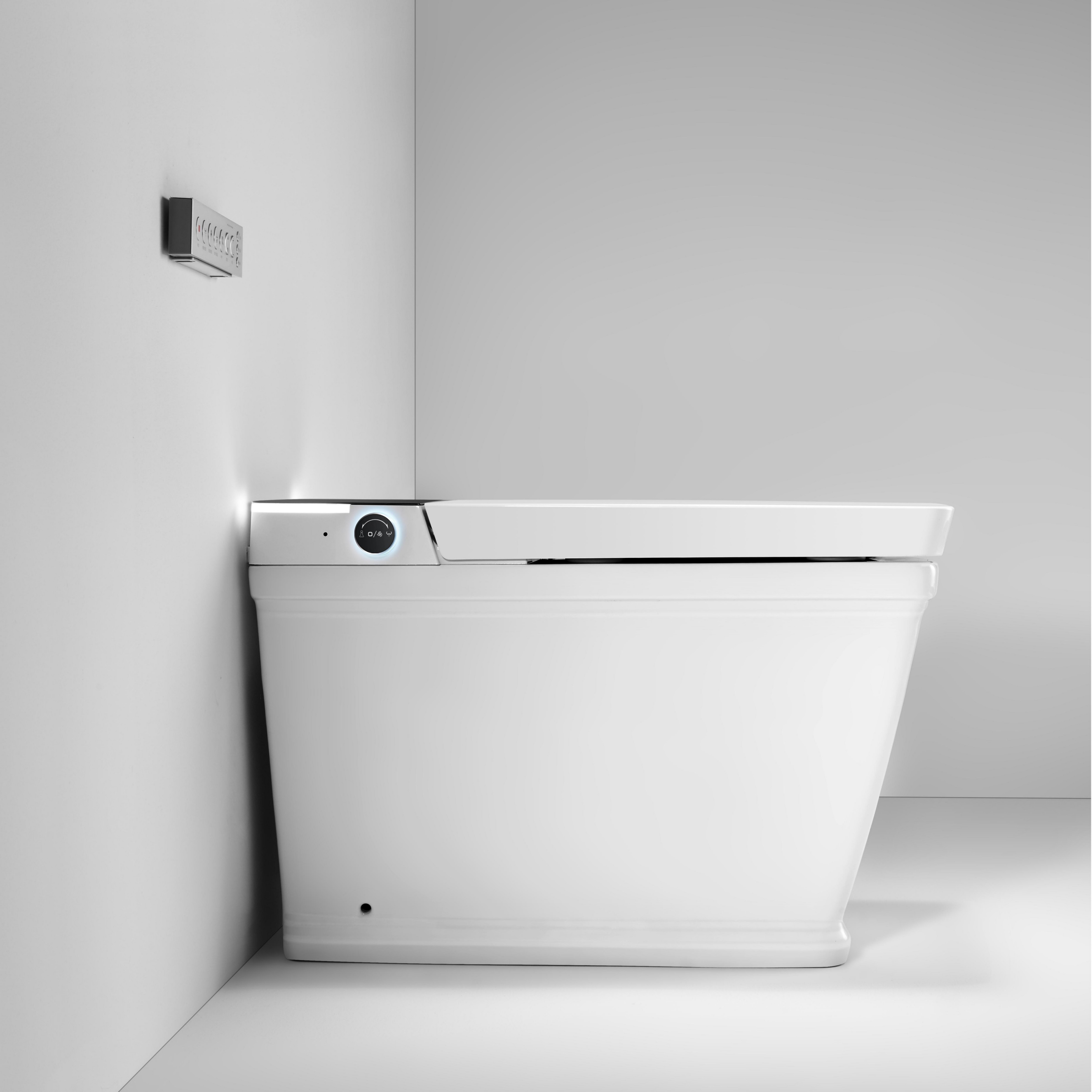 White Elongated Smart Bidet Toilet with UV Sterilization and Remote Control
