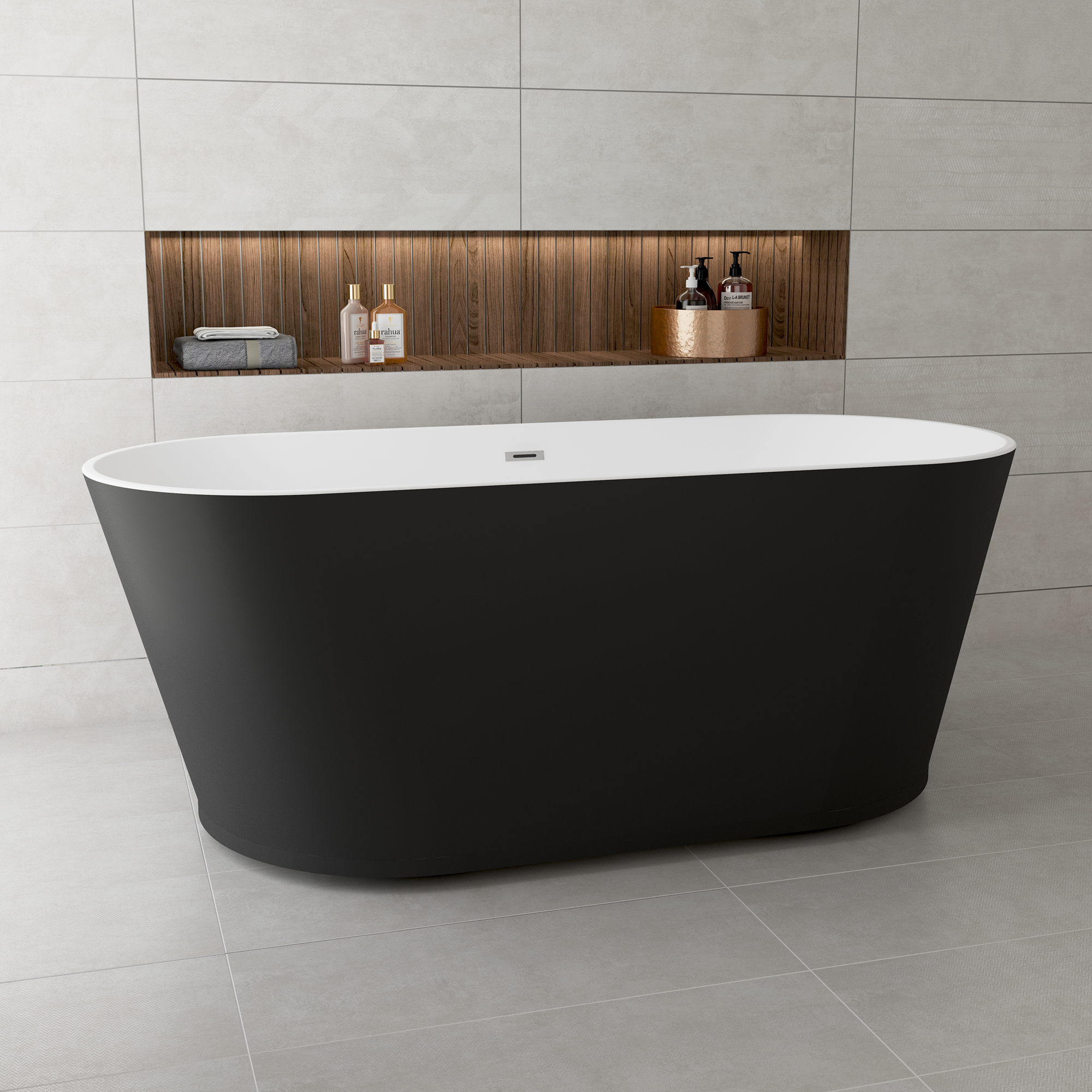 59"/67" Acrylic Freestanding Bathtub with Chrome Drain and Overflow, Glossy White & Black