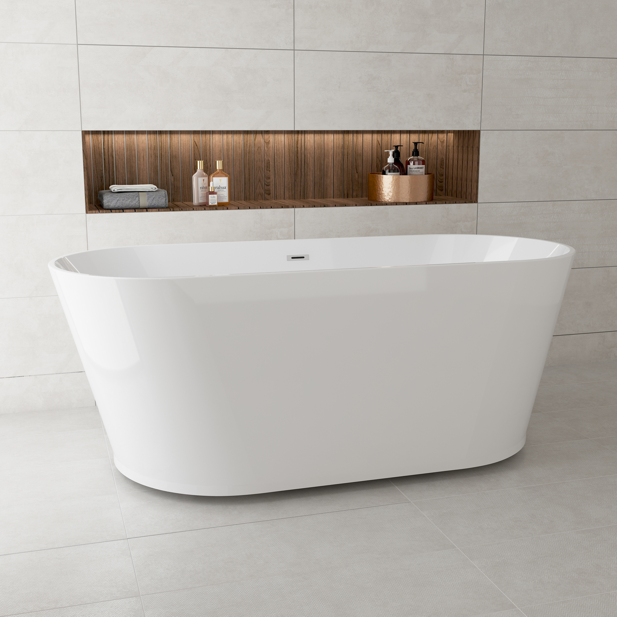 59"/67" Acrylic Freestanding Bathtub with Chrome Drain and Overflow, Glossy White & Black