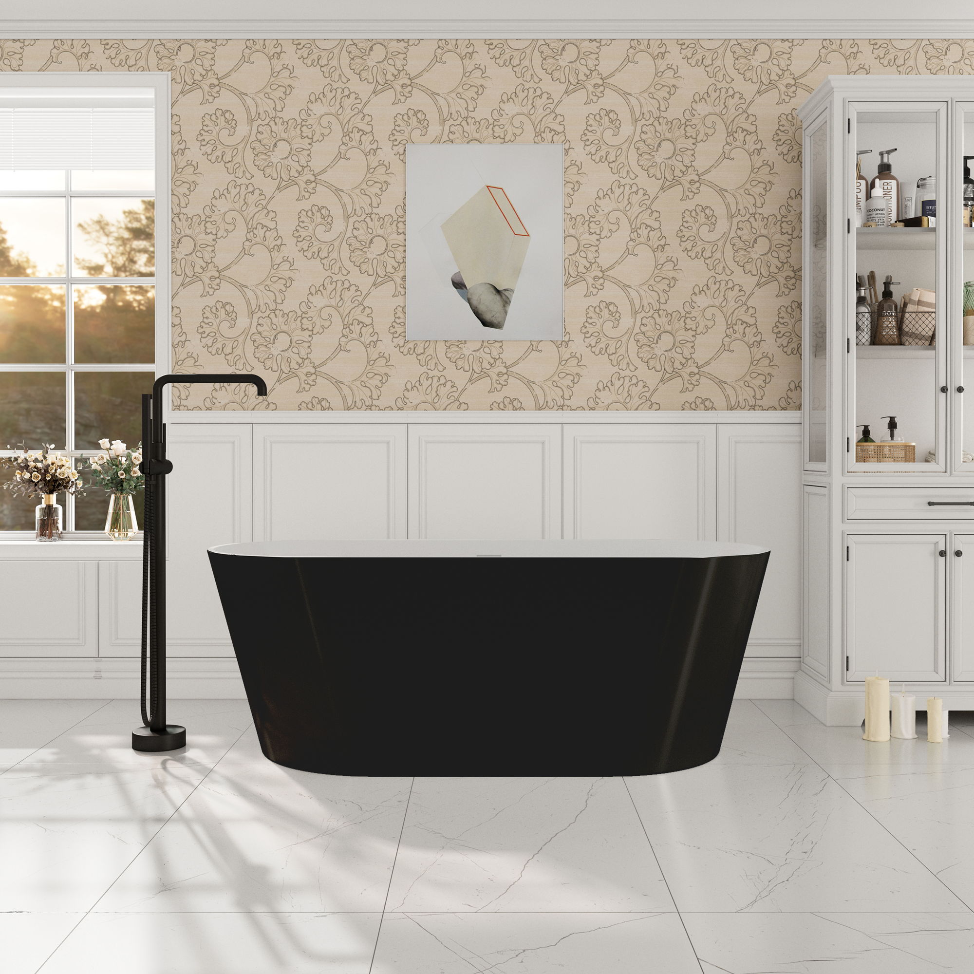 59"/67" Acrylic Freestanding Bathtub with Chrome Drain and Overflow, Glossy White & Black