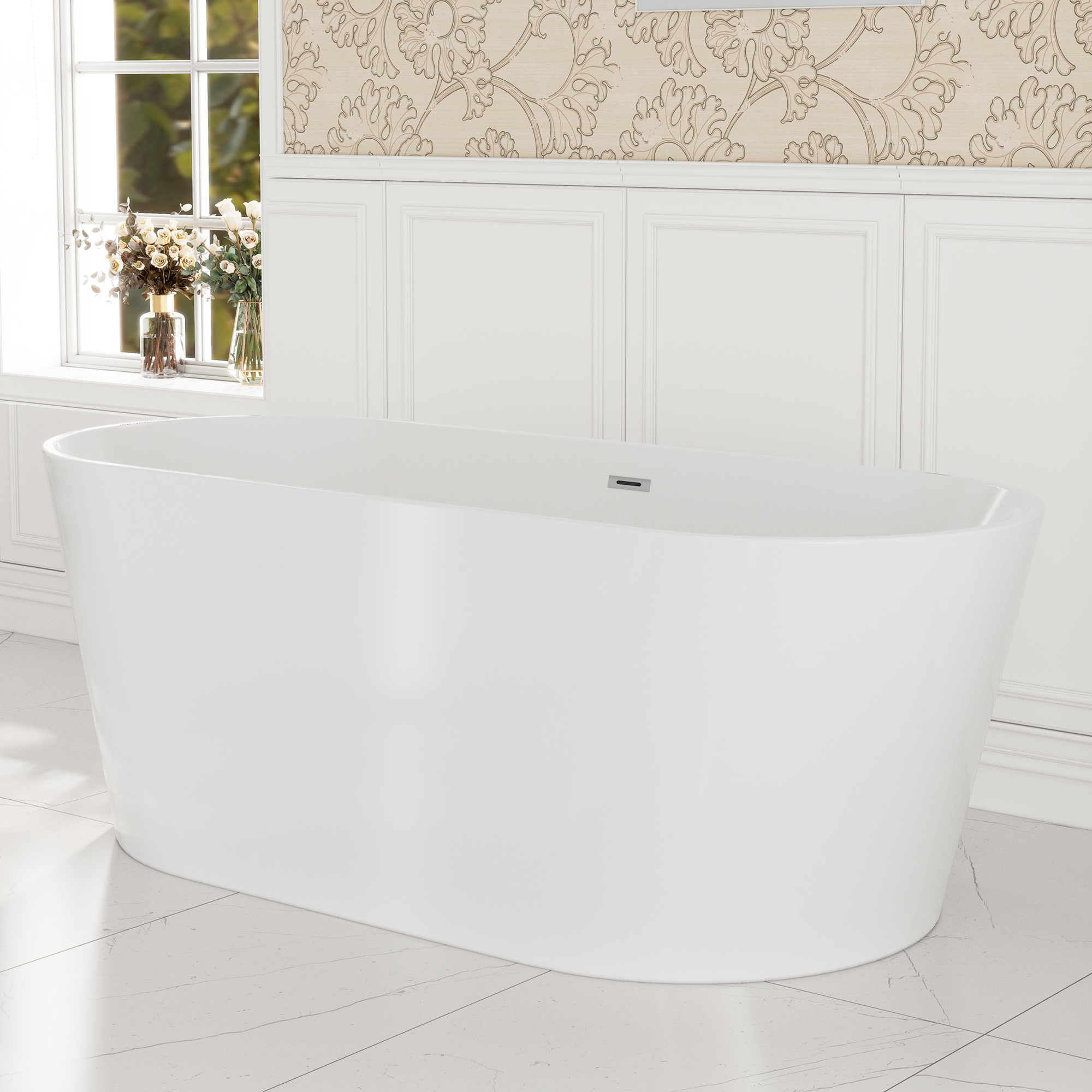 59"/67" Acrylic Freestanding Bathtub with Chrome Drain and Overflow, Glossy White & Black