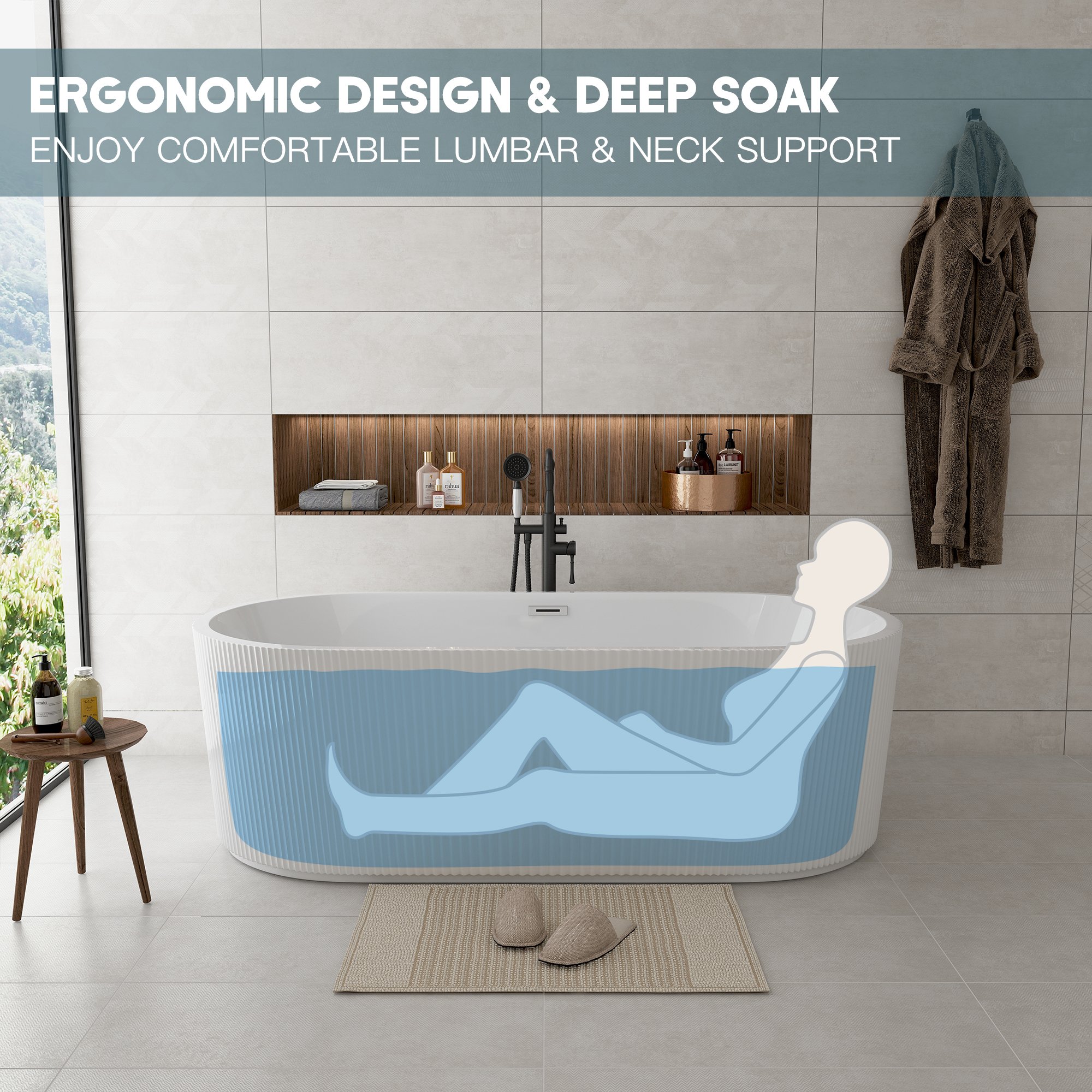 59"/67" Linear Acrylic Stand Alone Soaker Tub with cUPC Certified, Glossy White