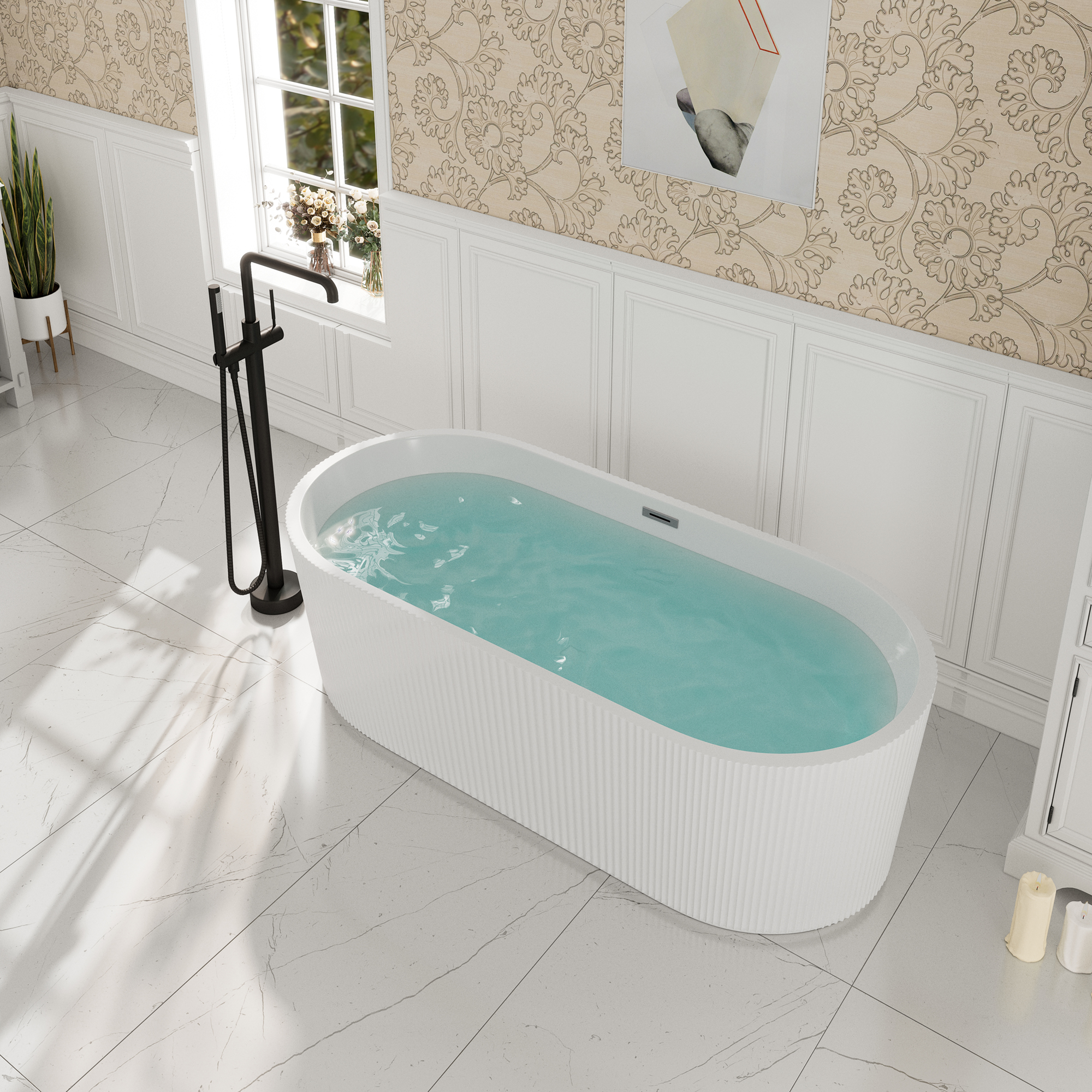 59"/67" Linear Acrylic Stand Alone Soaker Tub with cUPC Certified, Glossy White