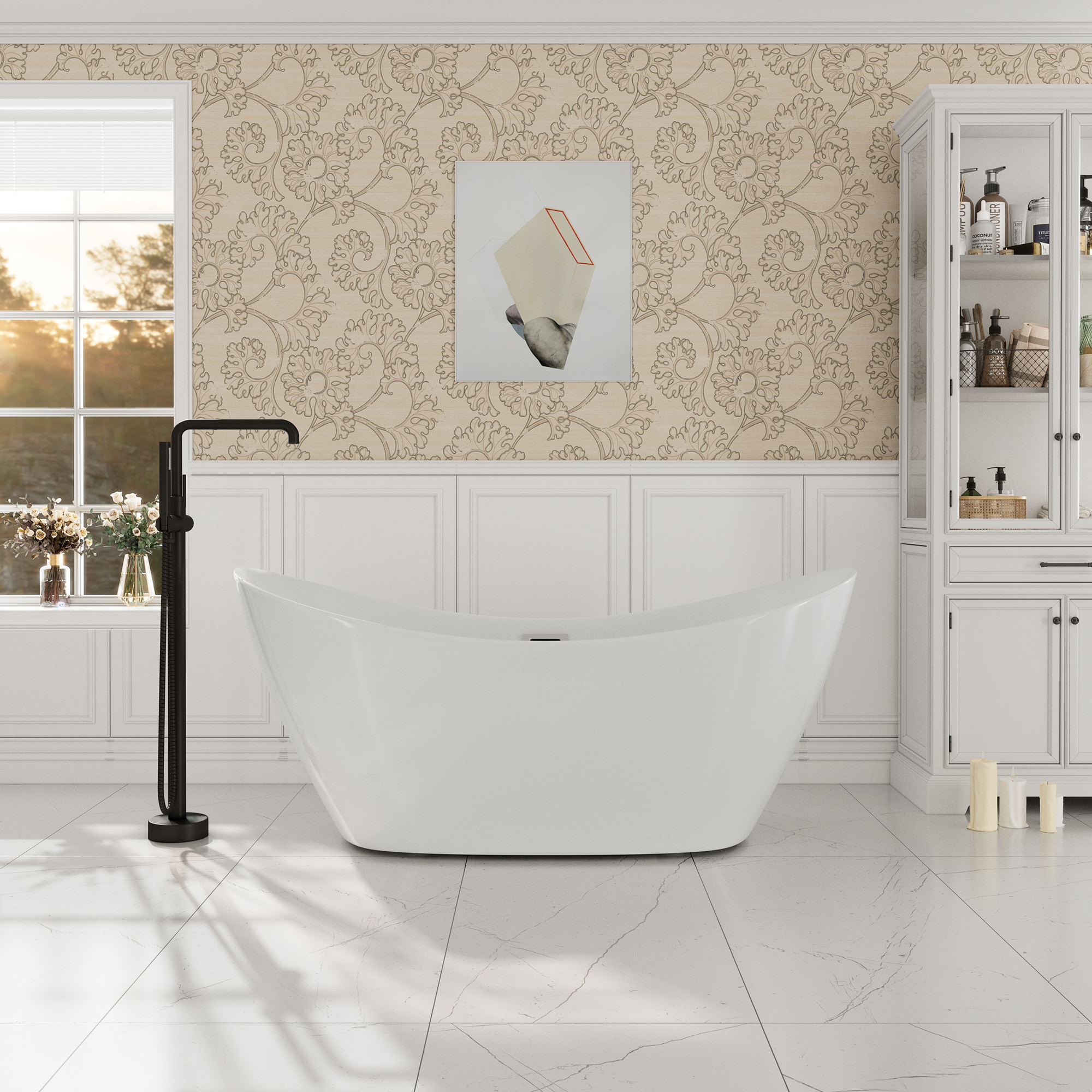 67" Acrylic Freestanding Twin Slipper Bathtub with Overflow and Pop-up Drain