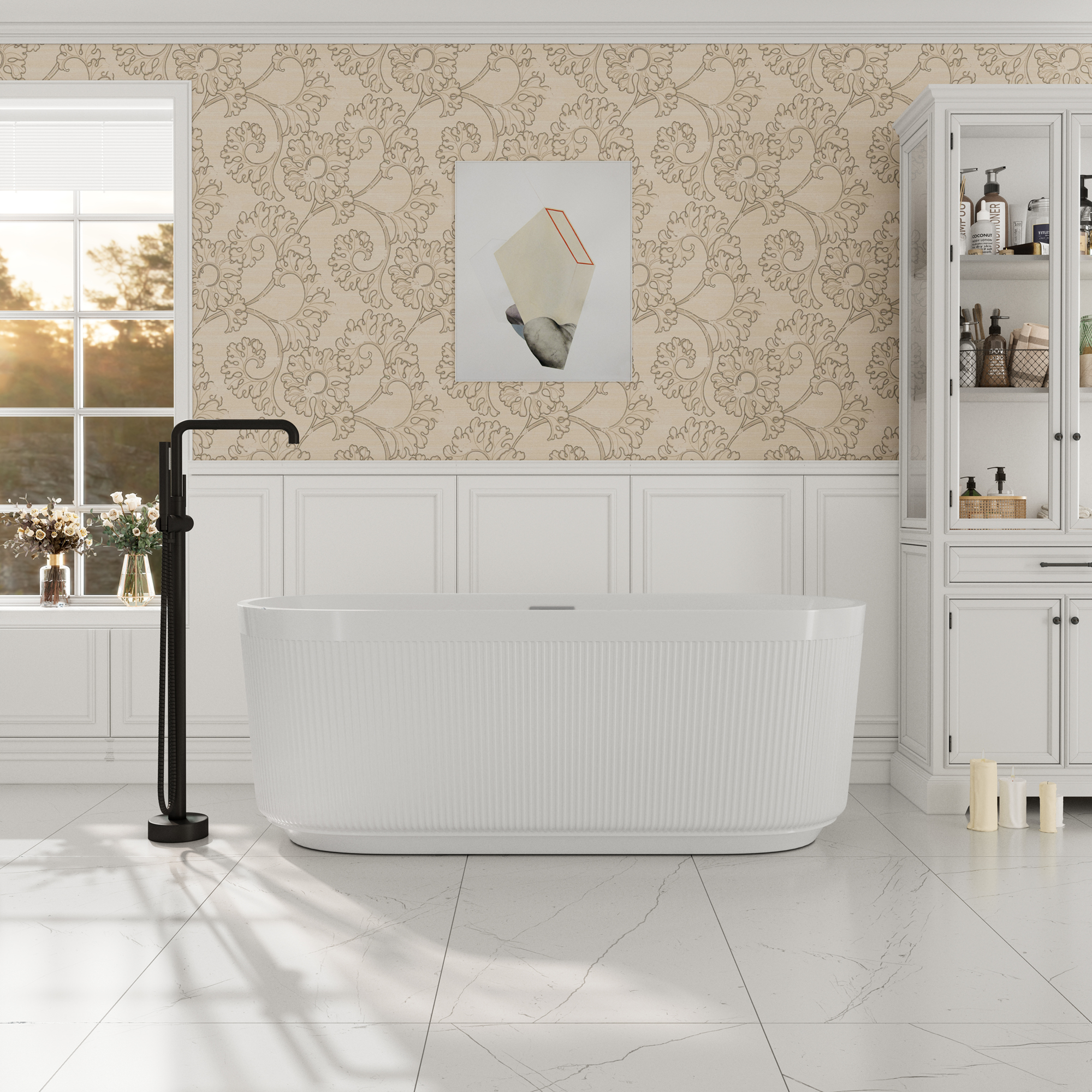 59"/67" Acrylic Freestanding Bathtub with Unique Pleated Design