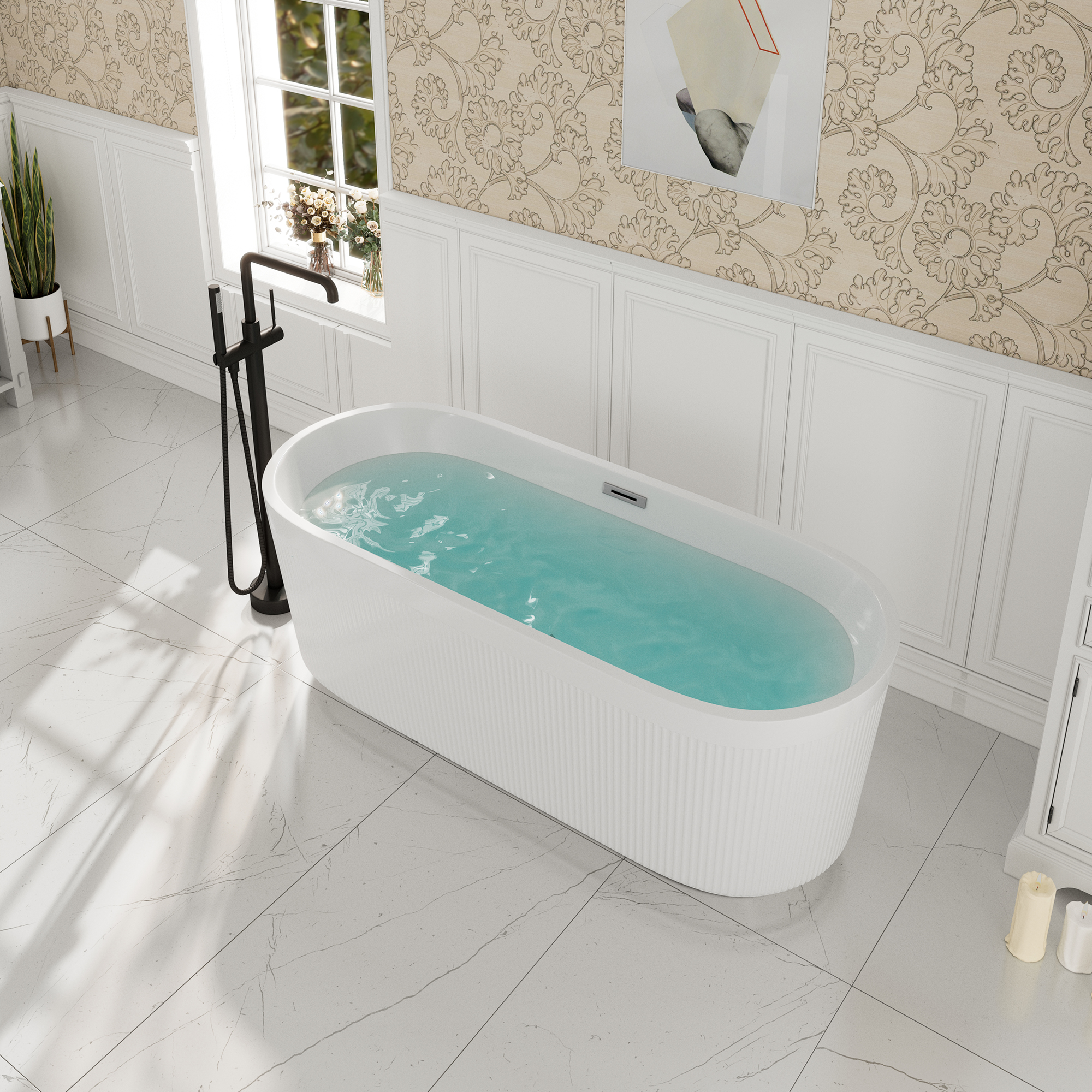 59"/67" Acrylic Freestanding Bathtub with Unique Pleated Design
