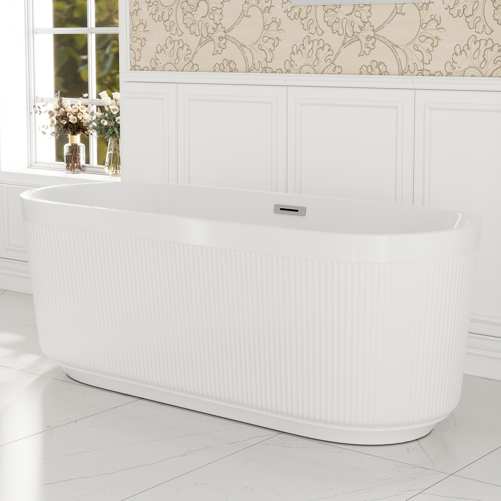 59"/67" Acrylic Freestanding Bathtub with Unique Pleated Design