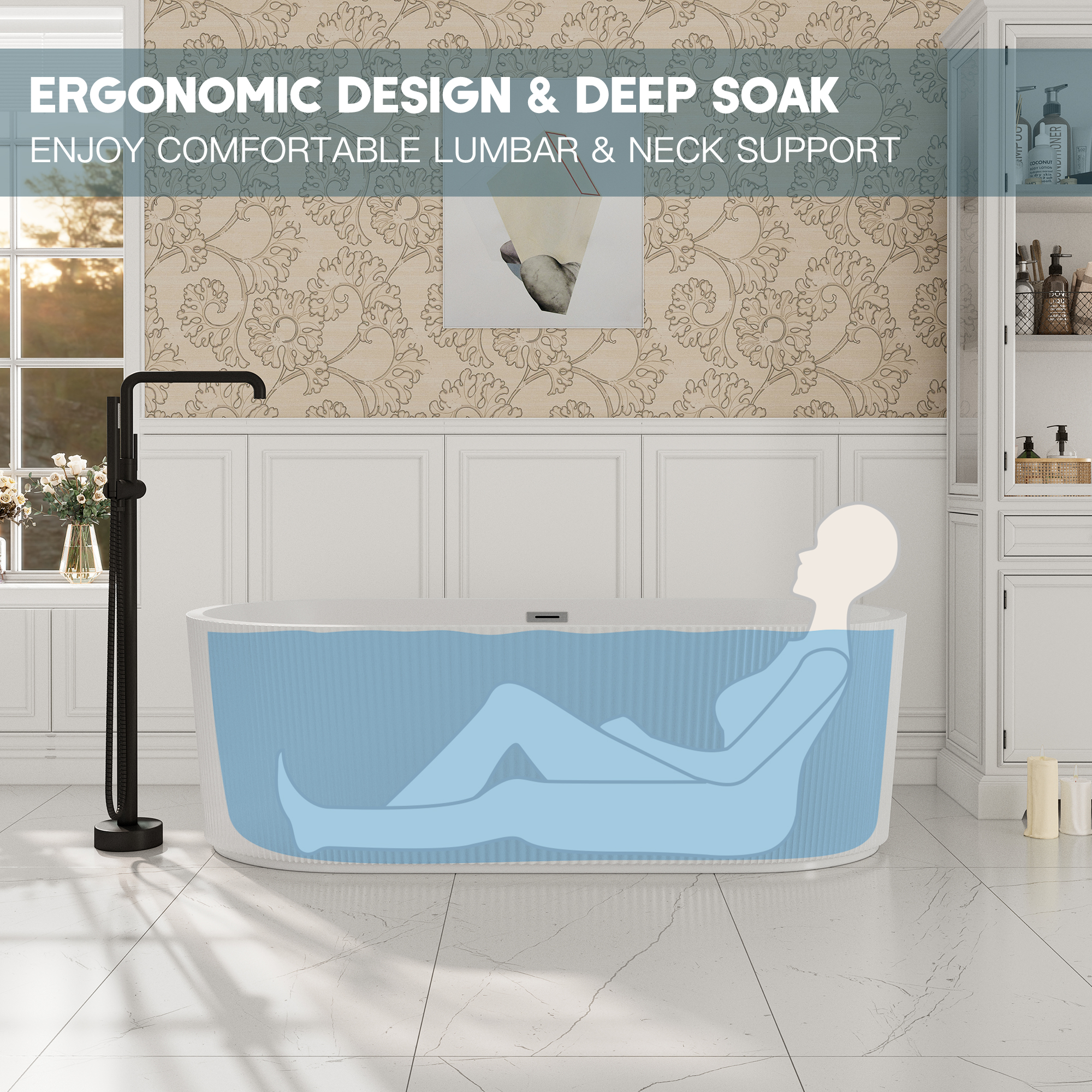 59"/67" Acrylic Freestanding Bathtub with Unique Pleated Design
