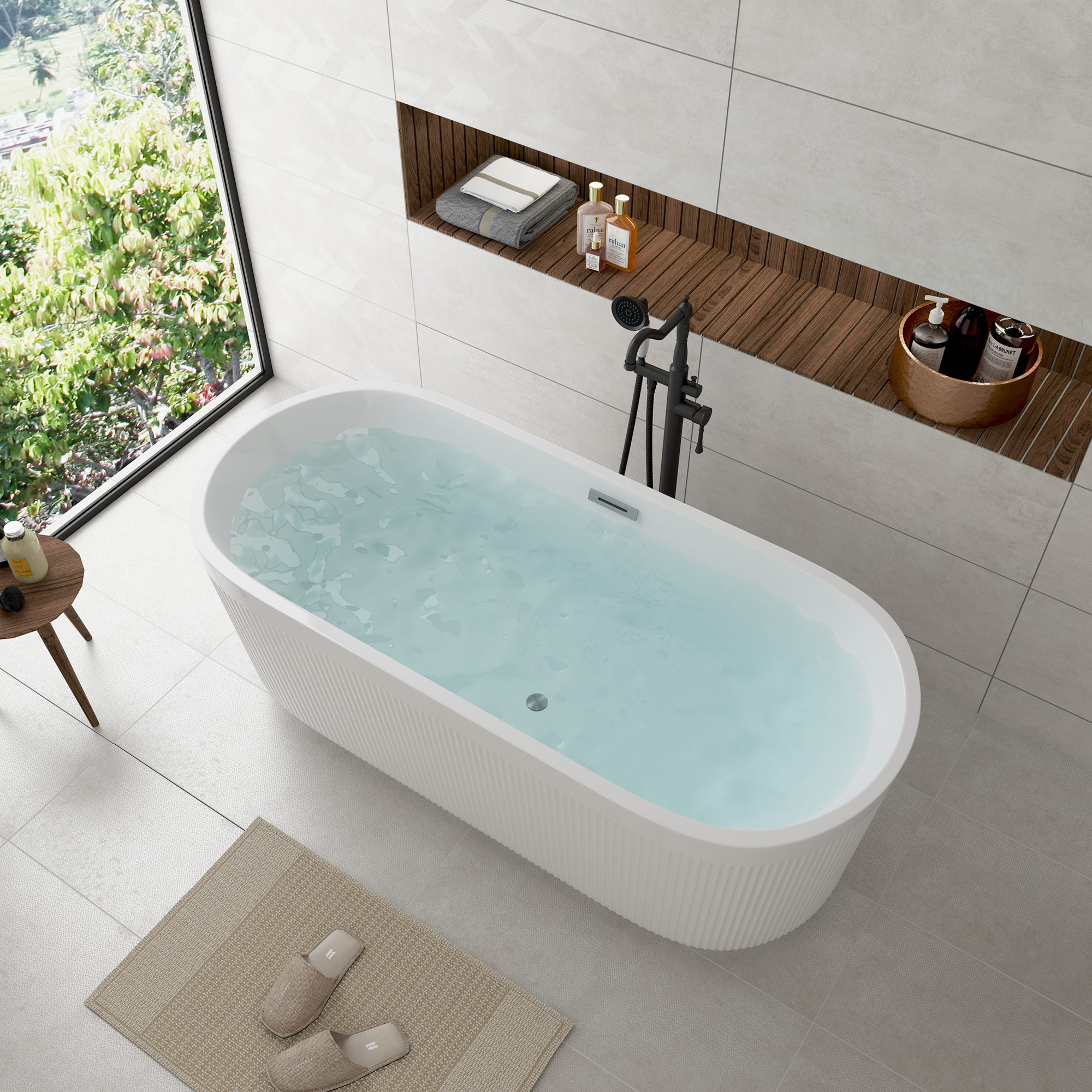 59"/67" Acrylic Freestanding Bathtub with Unique Pleated Design