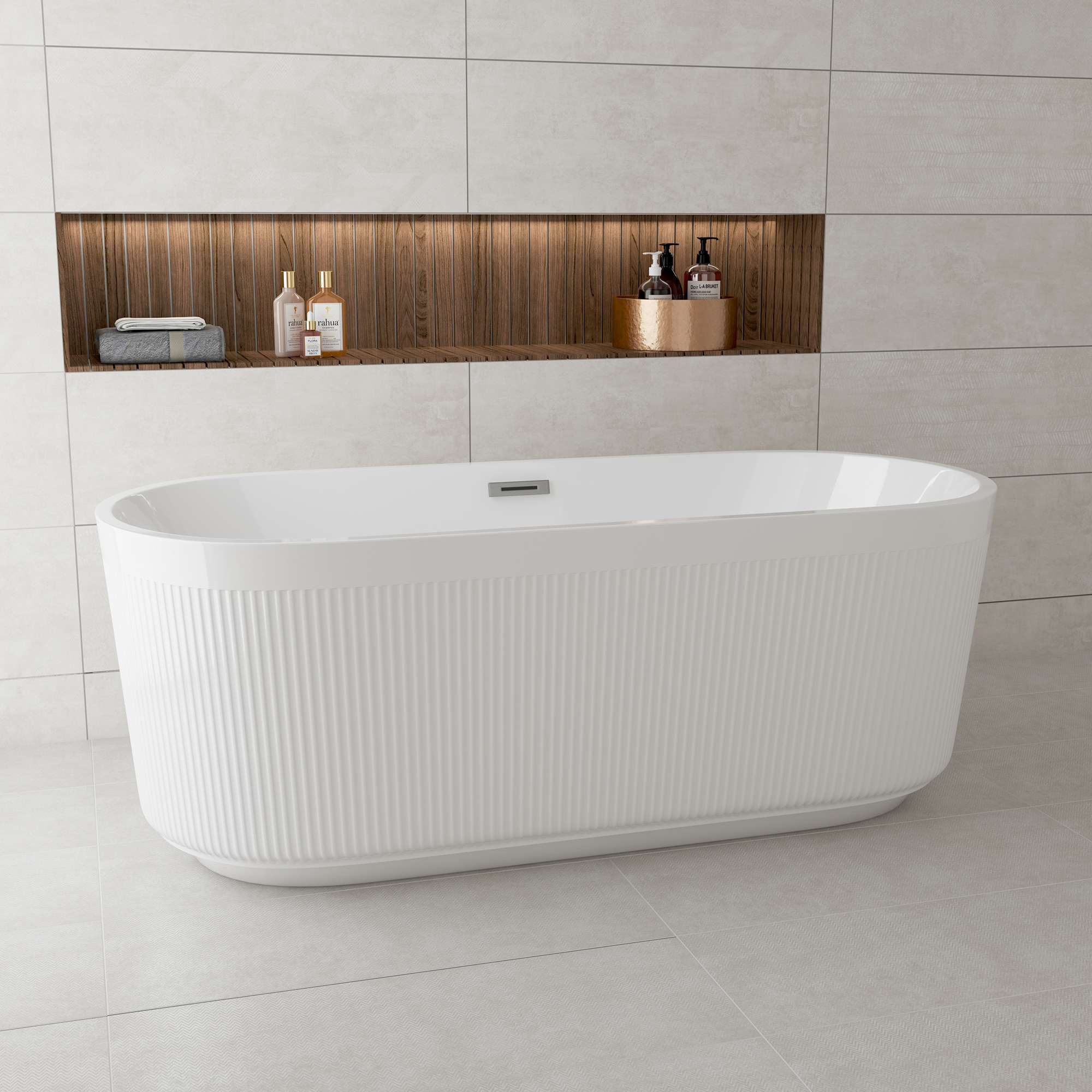 59"/67" Acrylic Freestanding Bathtub with Unique Pleated Design
