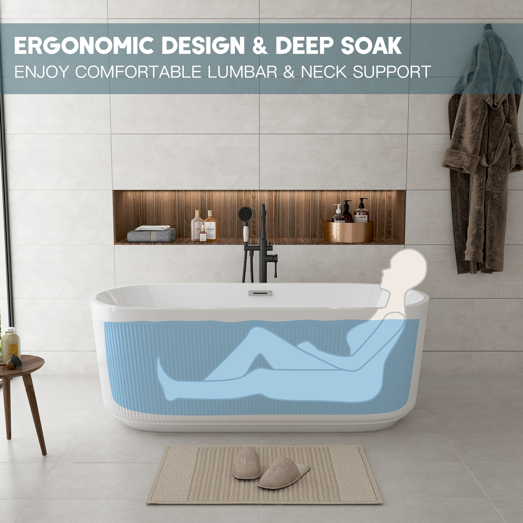 59"/67" Acrylic Freestanding Bathtub with Unique Pleated Design