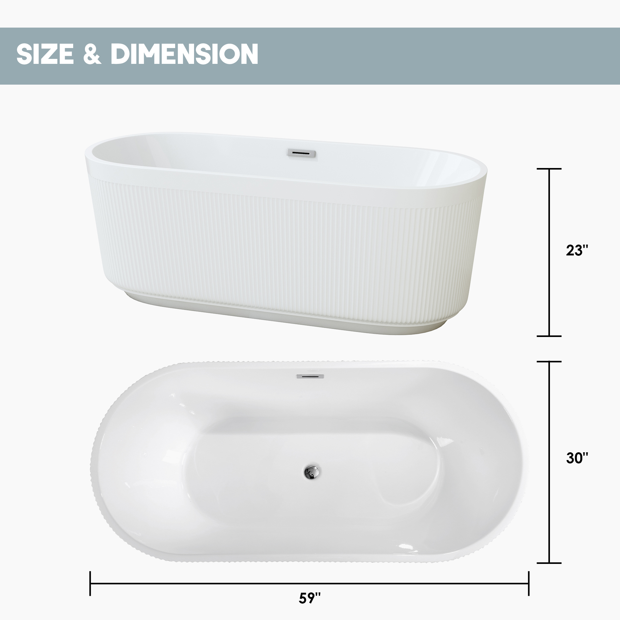 59"/67" Acrylic Freestanding Bathtub with Unique Pleated Design