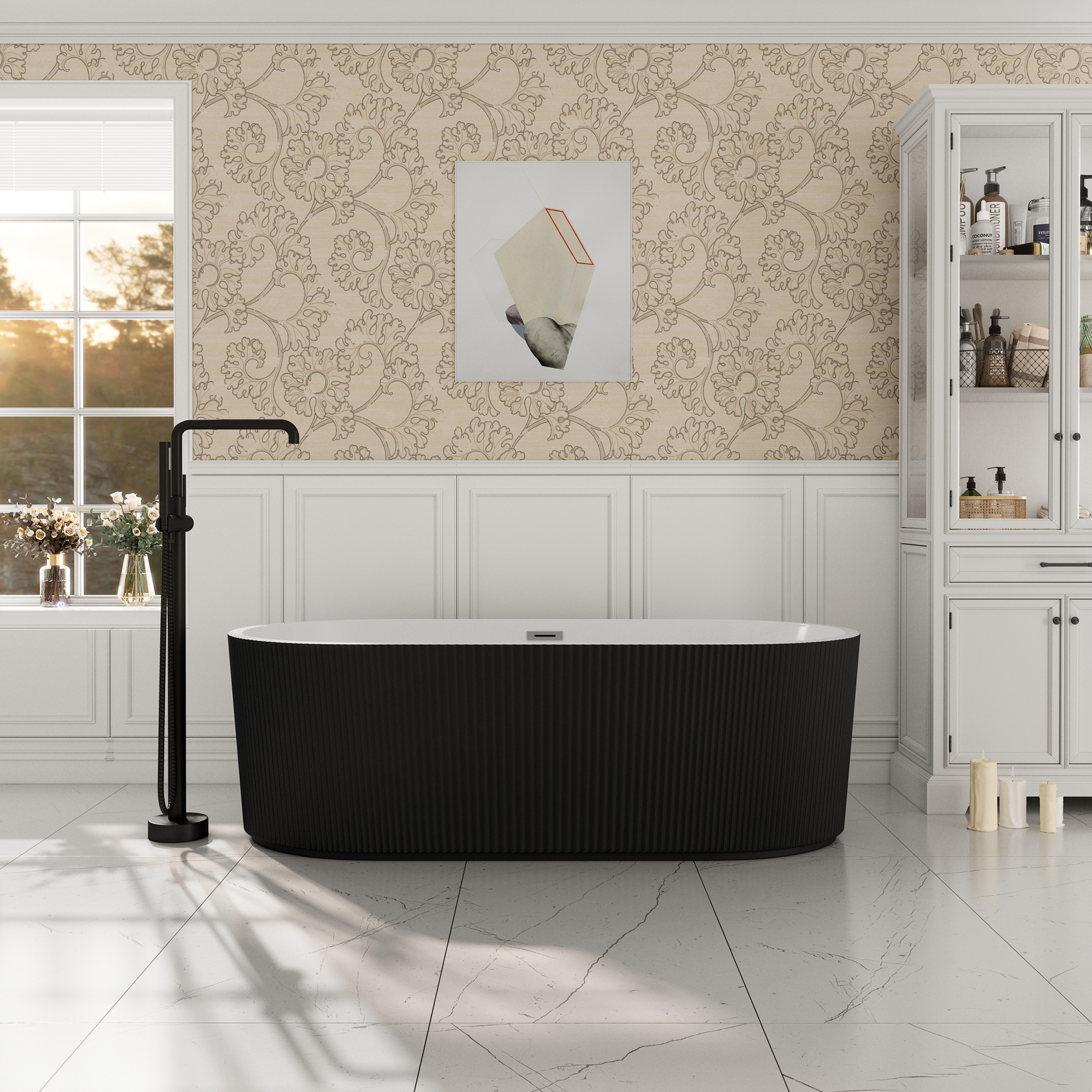 59"/67" Acrylic Freestanding Bathtub with Unique Pleated Design