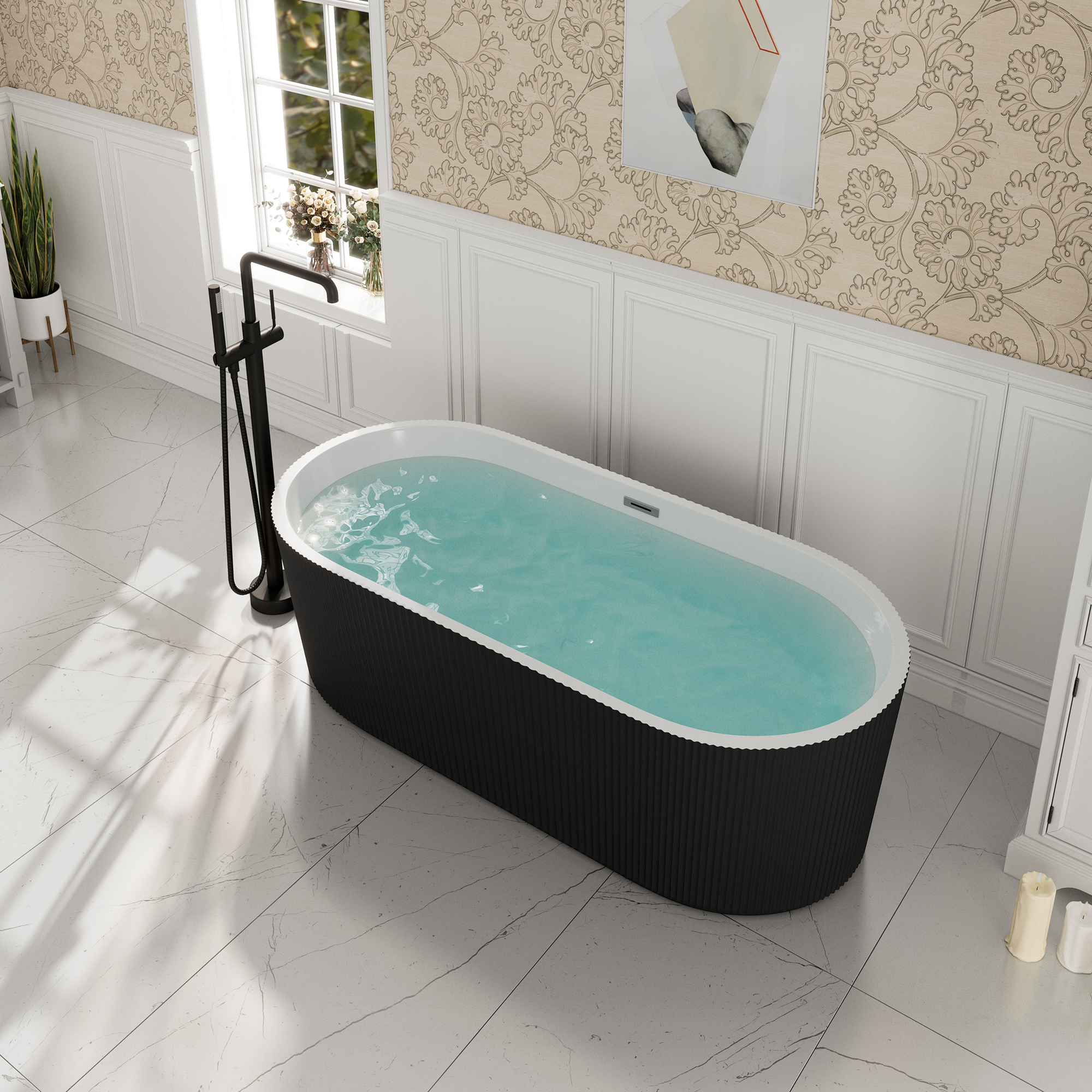 59"/67" Acrylic Freestanding Bathtub with Unique Pleated Design