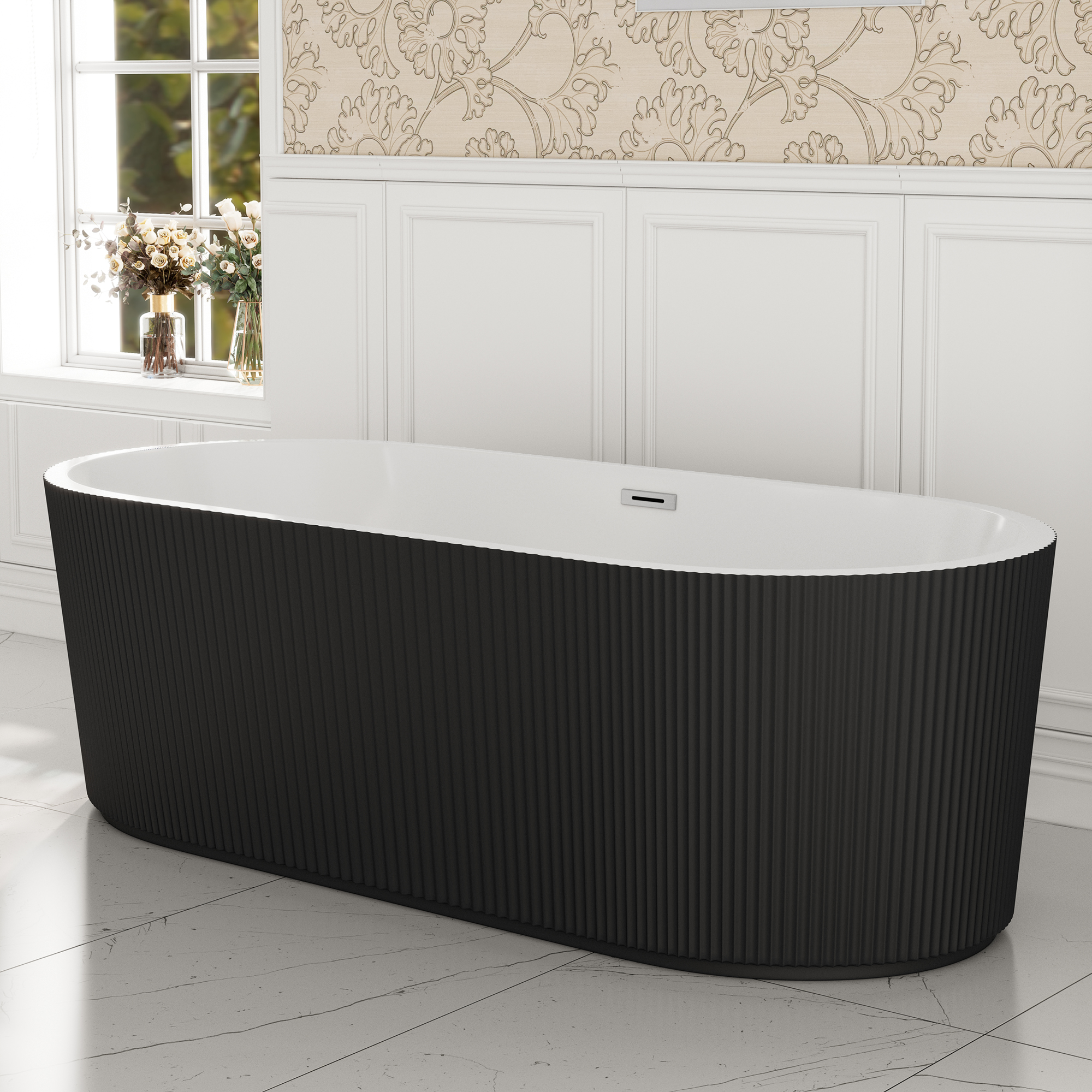 59"/67" Acrylic Freestanding Bathtub with Unique Pleated Design