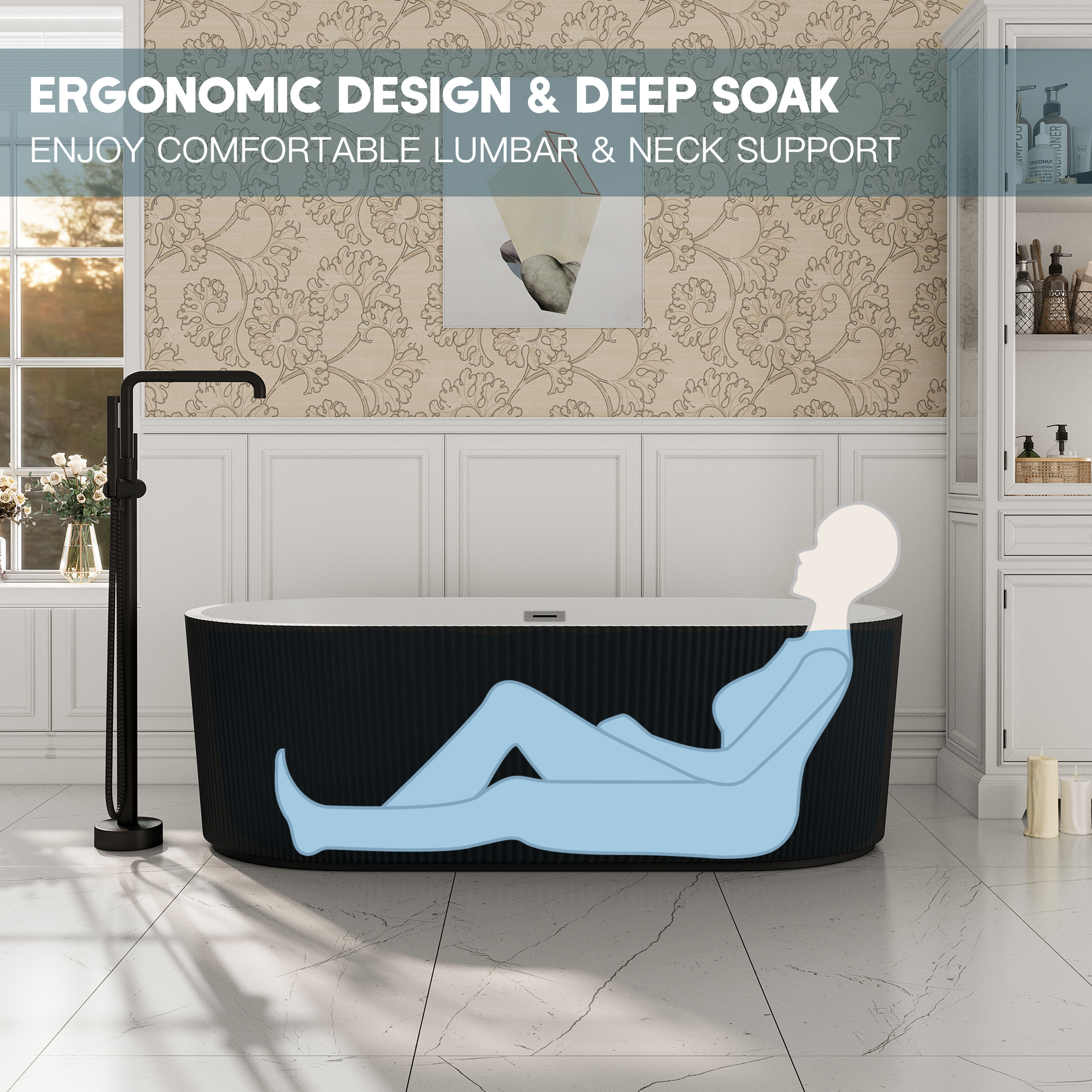 59"/67" Acrylic Freestanding Bathtub with Unique Pleated Design