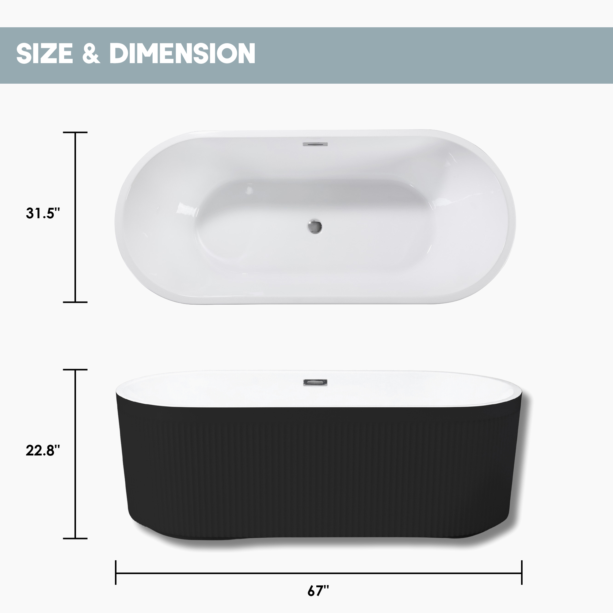 59"/67" Acrylic Freestanding Bathtub with Unique Pleated Design