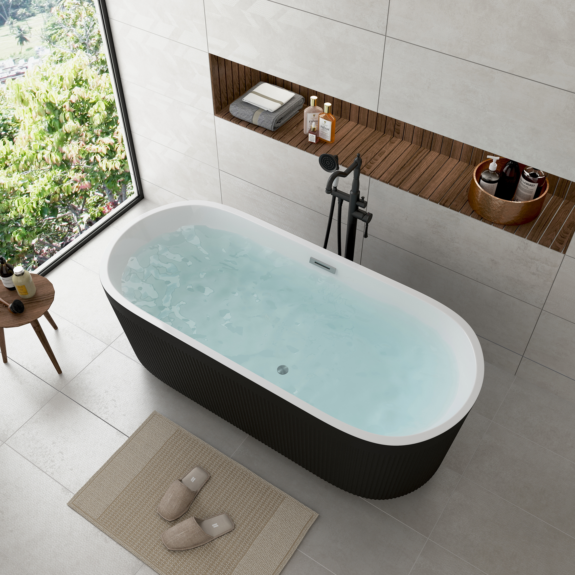 59"/67" Acrylic Freestanding Bathtub with Unique Pleated Design