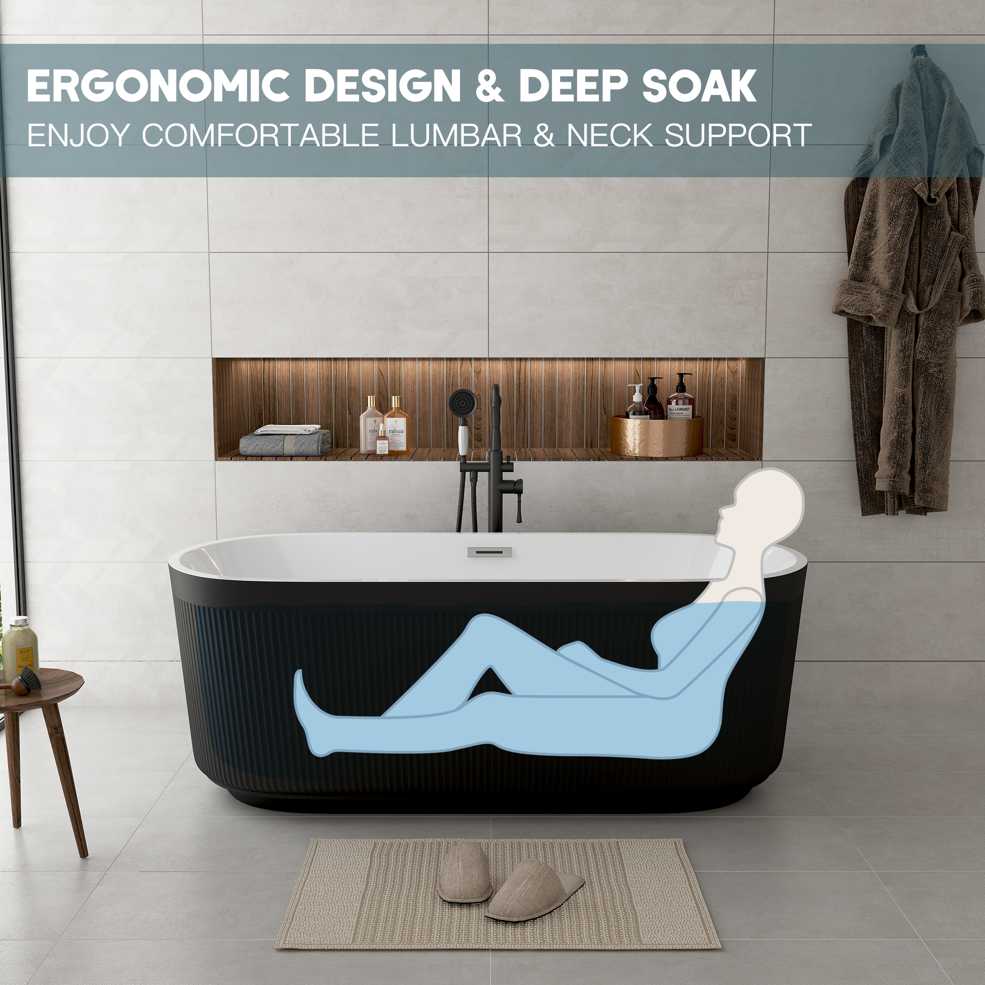 59"/67" Acrylic Freestanding Bathtub with Unique Pleated Design