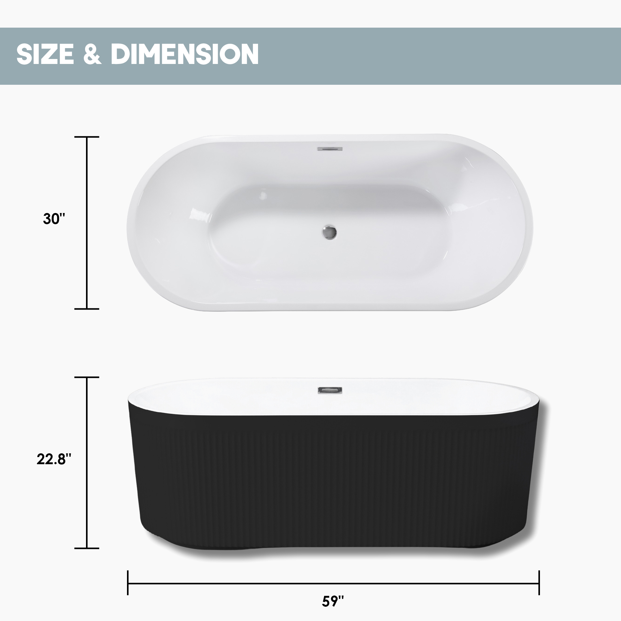 59"/67" Acrylic Freestanding Bathtub with Unique Pleated Design