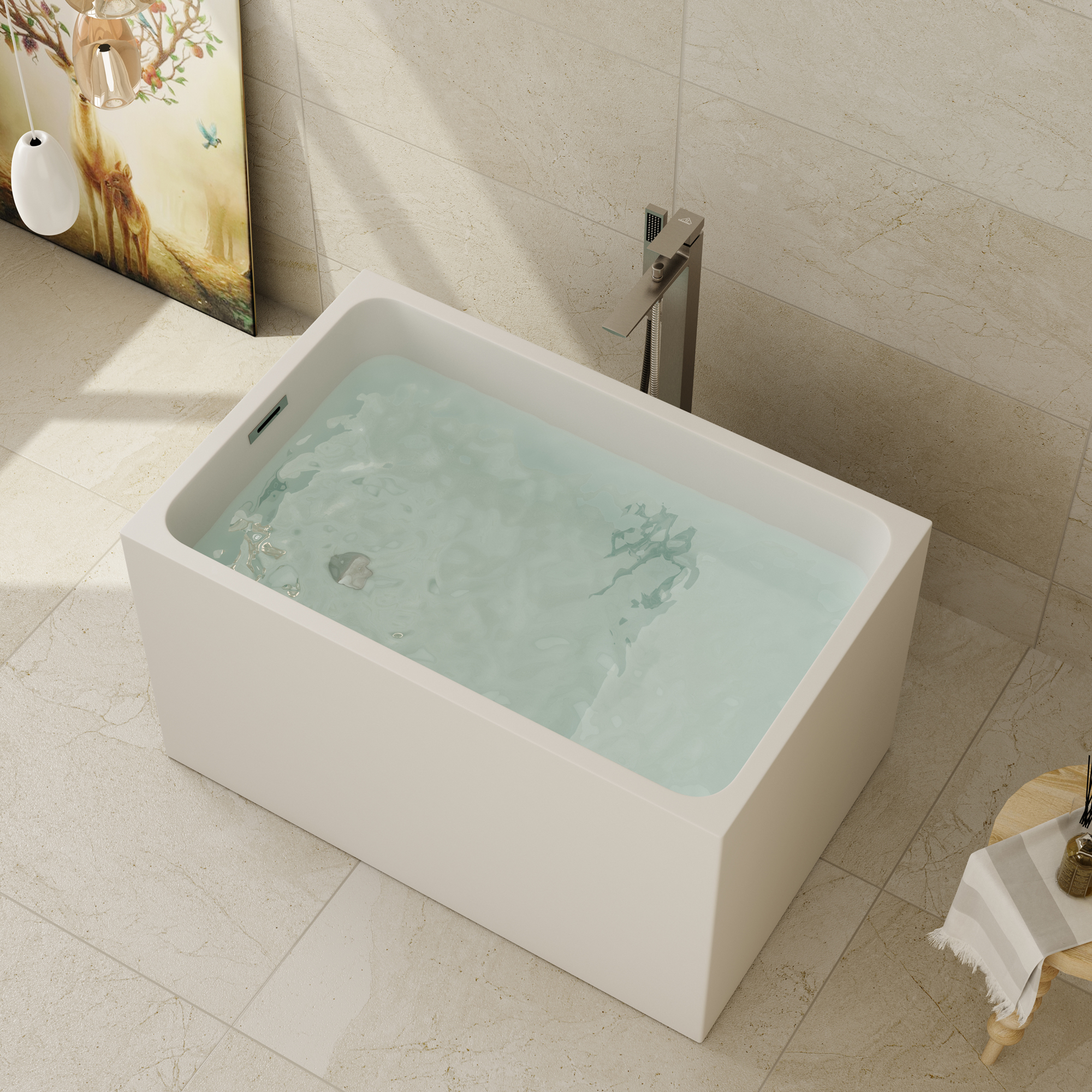 43" Gloss White Rectangule Acrylic Freestanding Bathtub with&without Built-in Seat