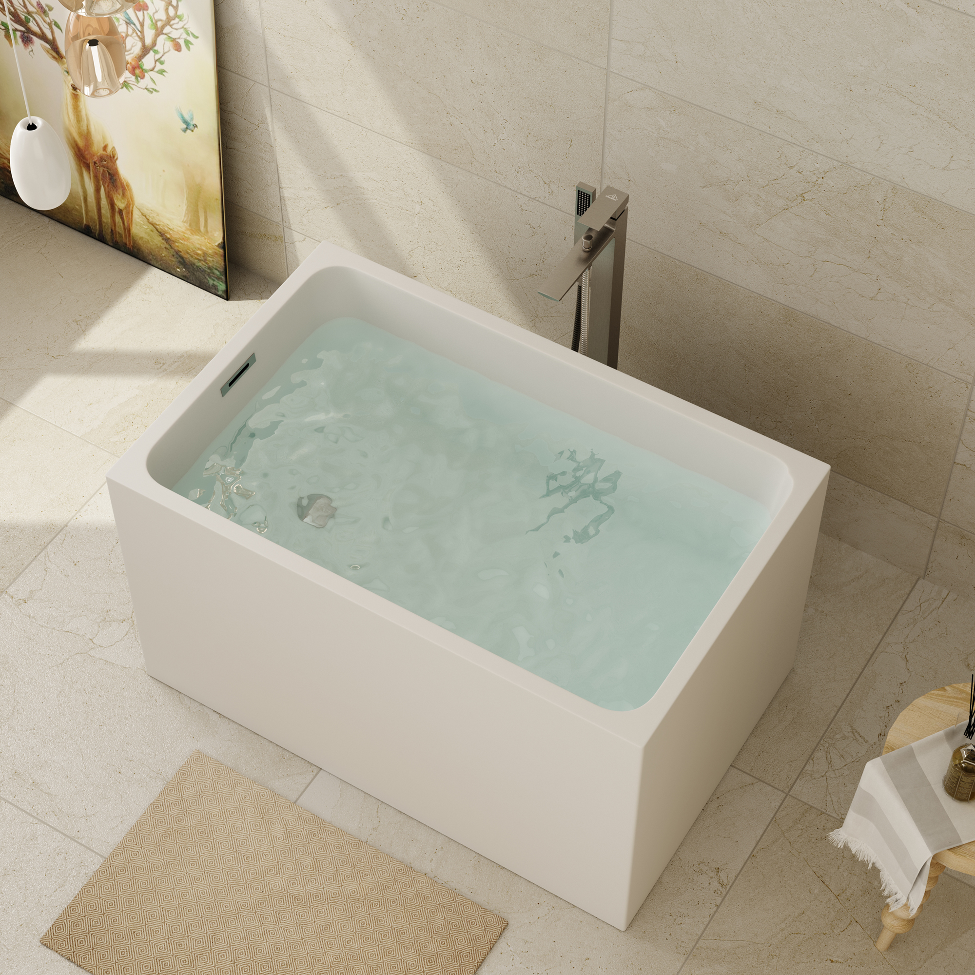 43" Gloss White Rectangule Acrylic Freestanding Bathtub with&without Built-in Seat