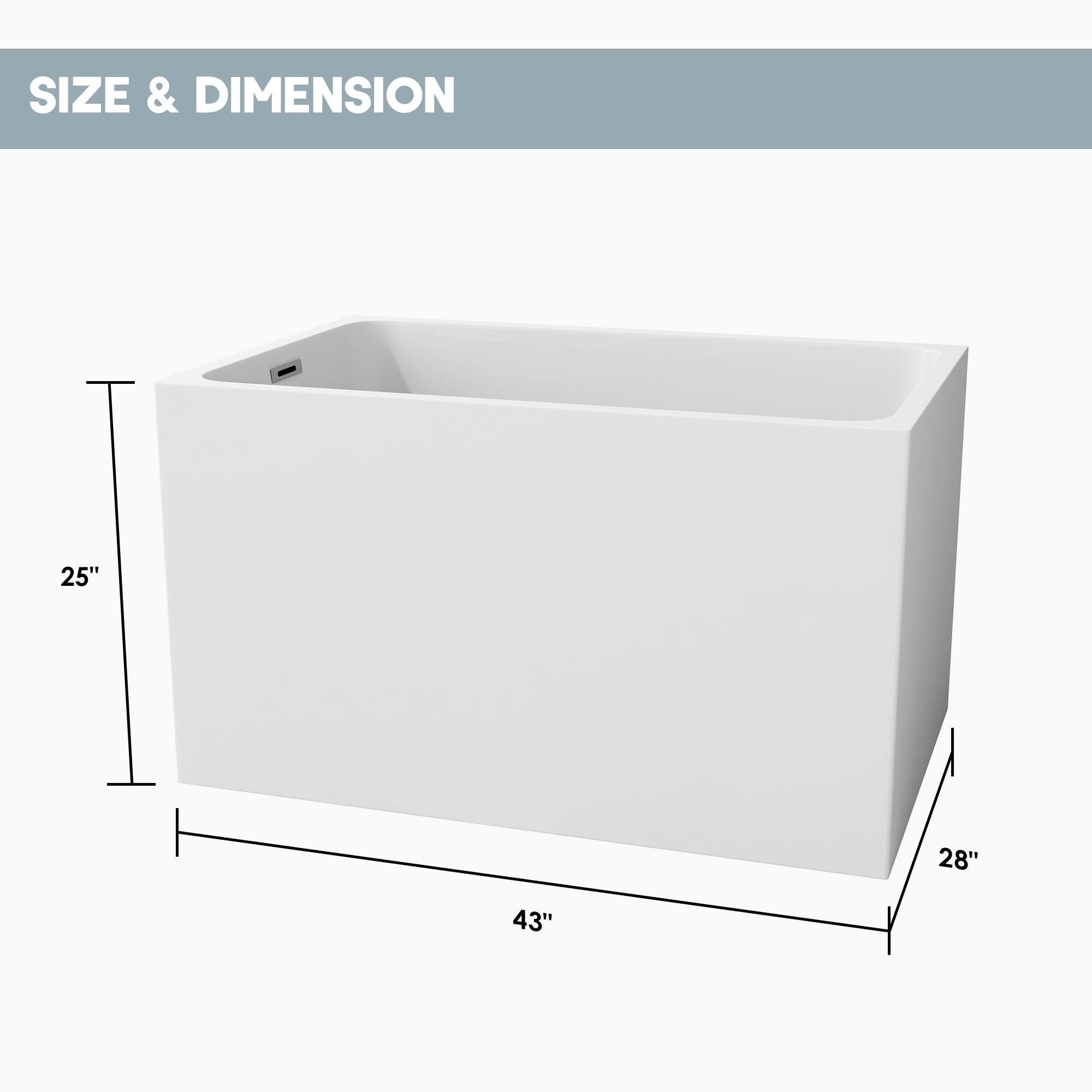 43" Gloss White Rectangule Acrylic Freestanding Bathtub with&without Built-in Seat