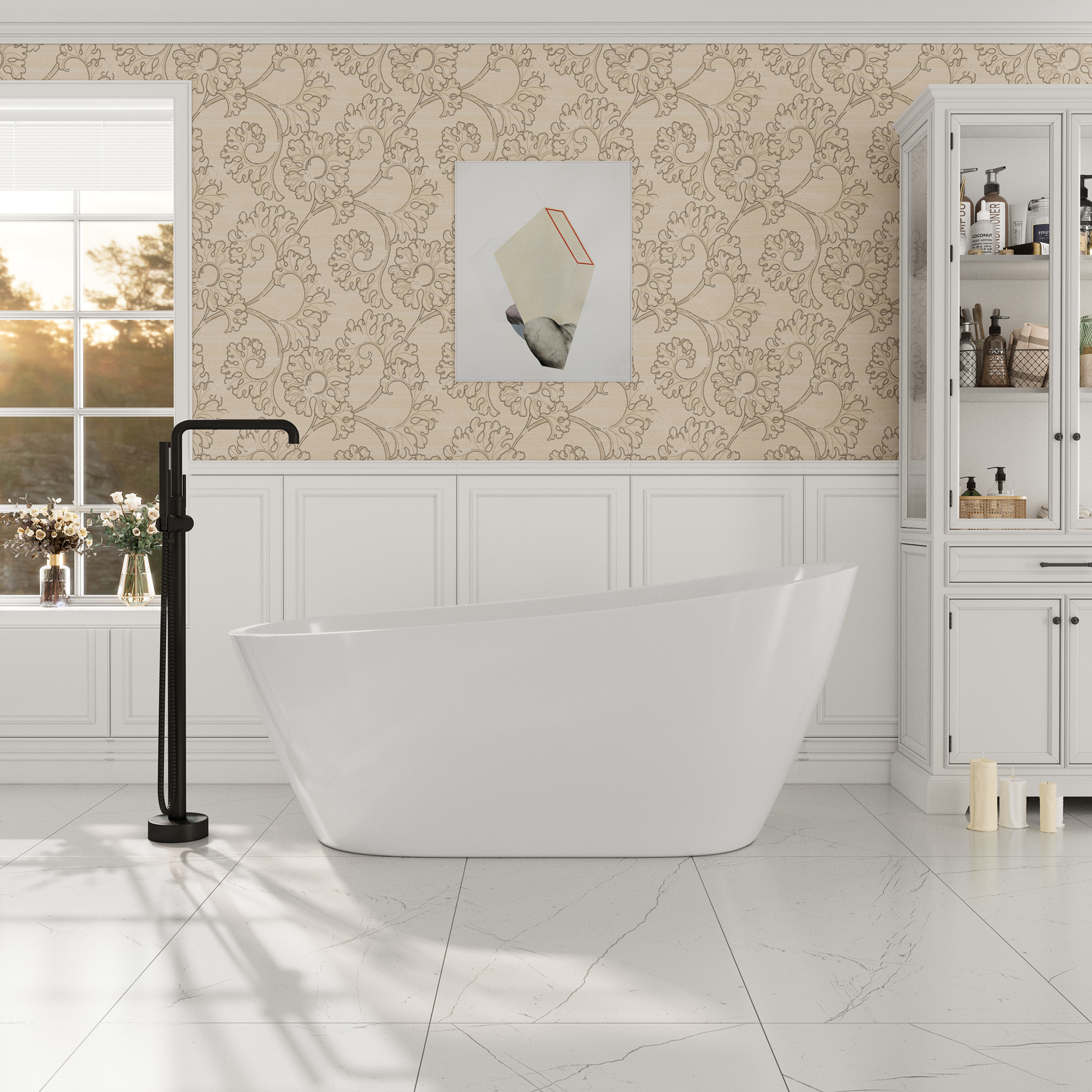 67" Special-Shaped Acrylic Freestanding Slipper Bathtub in Gloss White with Overflow and Drain