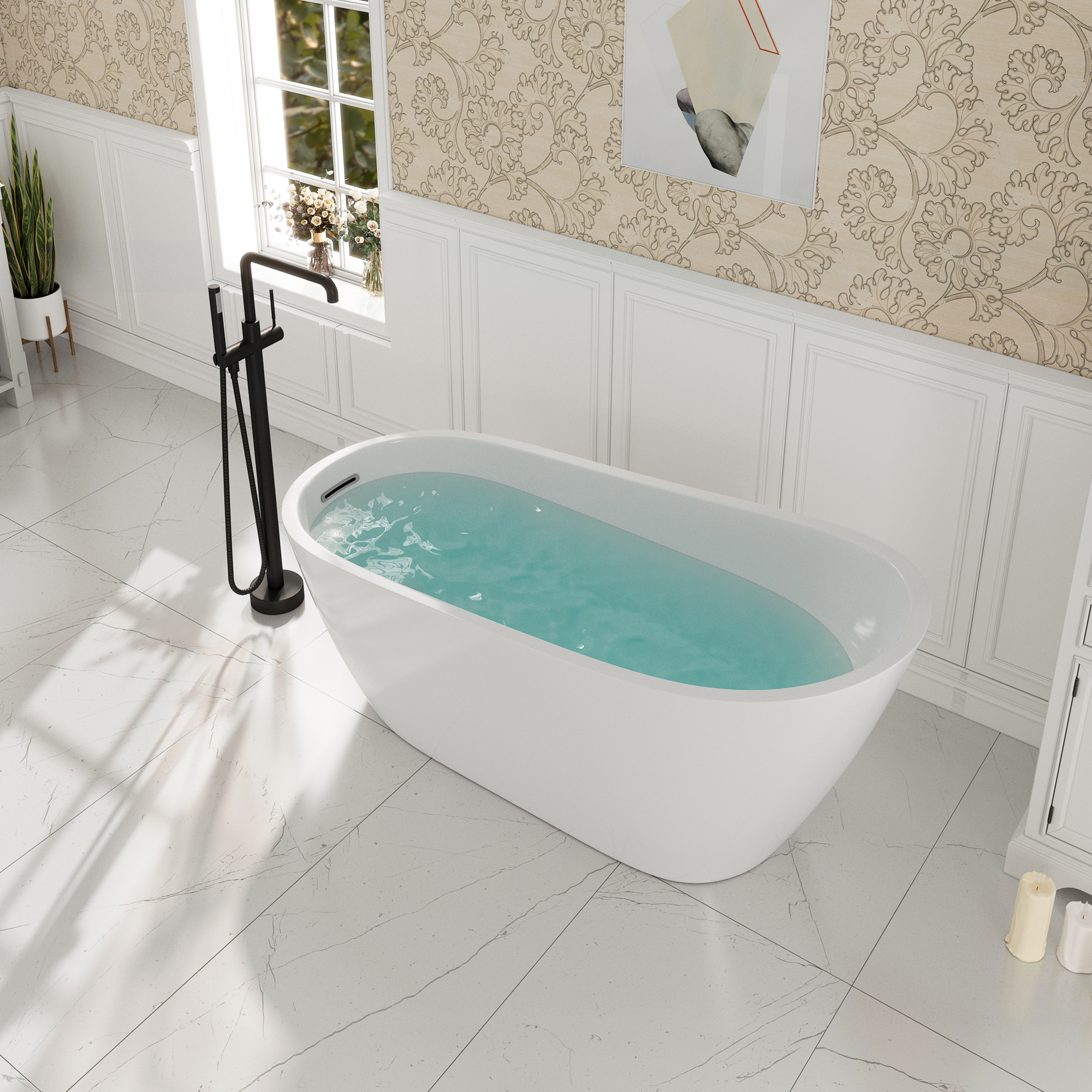 67" Special-Shaped Acrylic Freestanding Slipper Bathtub in Gloss White with Overflow and Drain
