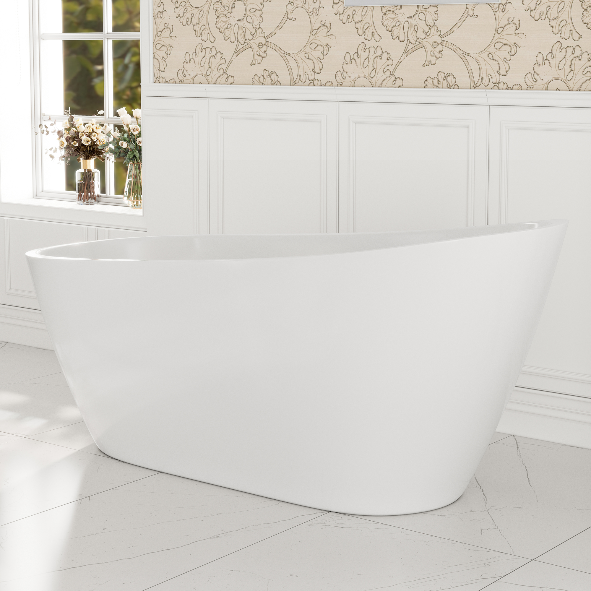 67" Special-Shaped Acrylic Freestanding Slipper Bathtub in Gloss White with Overflow and Drain