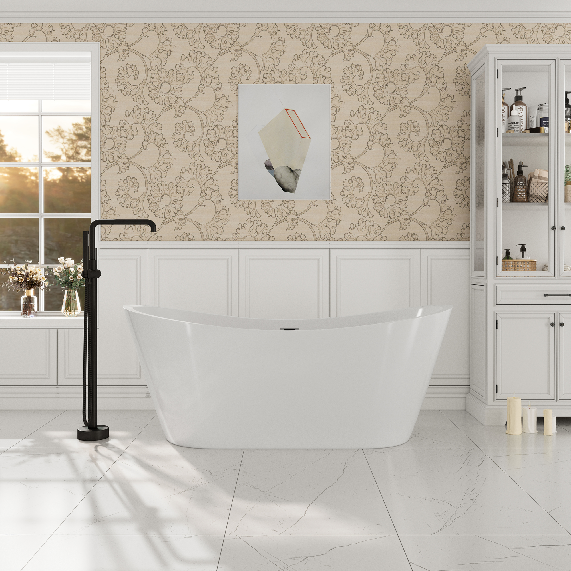 67" Acrylic Freestanding Double Slipper Soaking Bathtub with Overflow and Drain