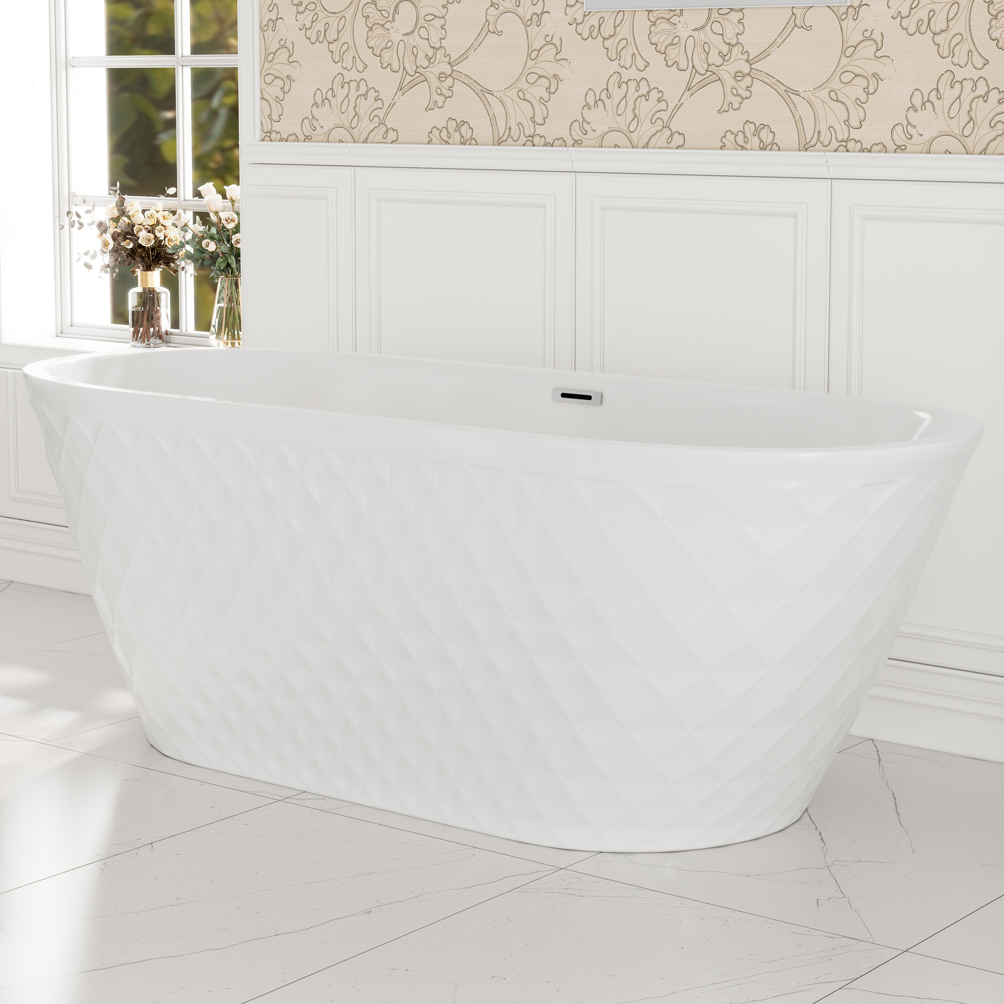 67" Acrylic Freestanding Bathtub with Unique Diamond Pattern Design