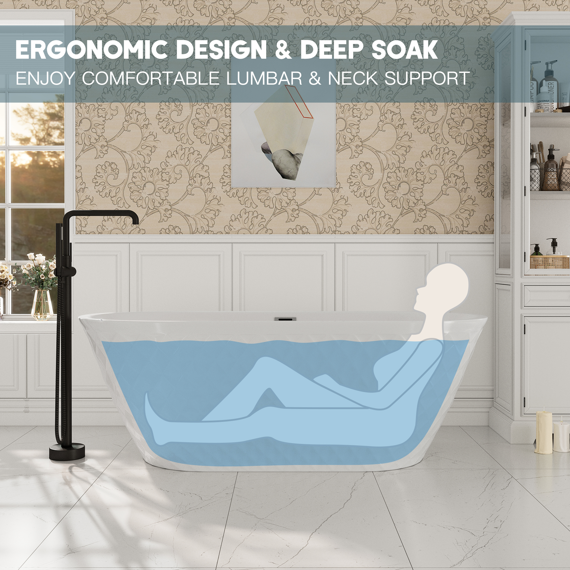 67" Acrylic Freestanding Bathtub with Unique Diamond Pattern Design