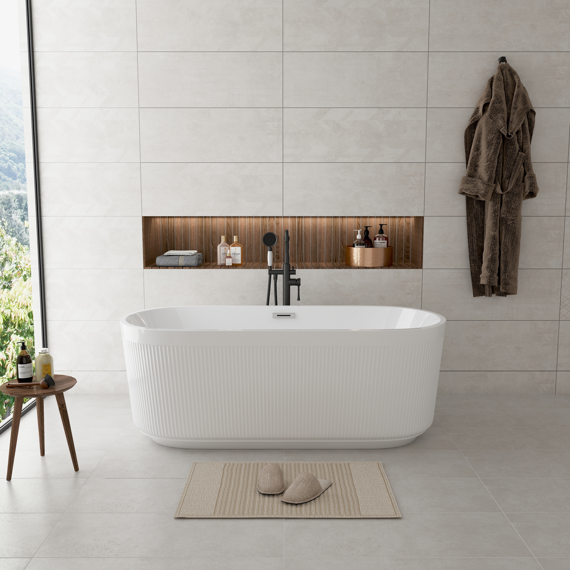 59"/69" Oval Acrylic Freestanding Bathtub with Unique Pleated Design