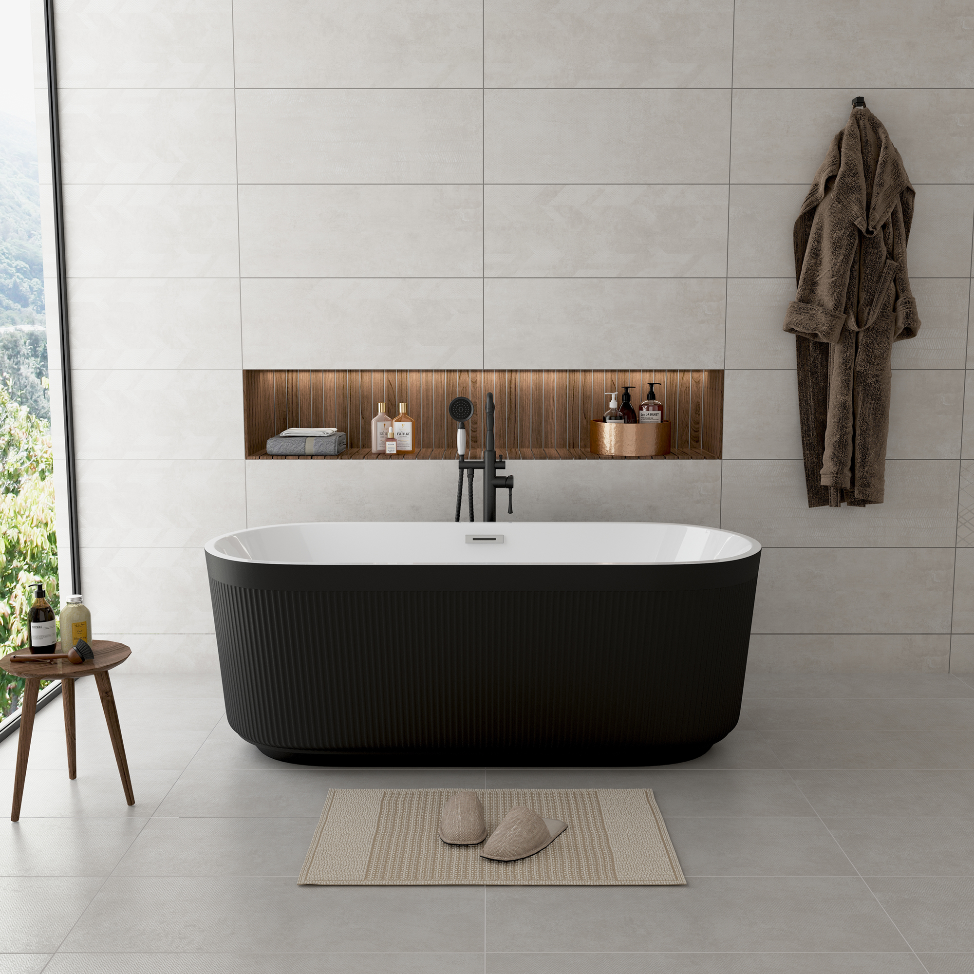59"/69" Oval Acrylic Freestanding Bathtub with Unique Pleated Design