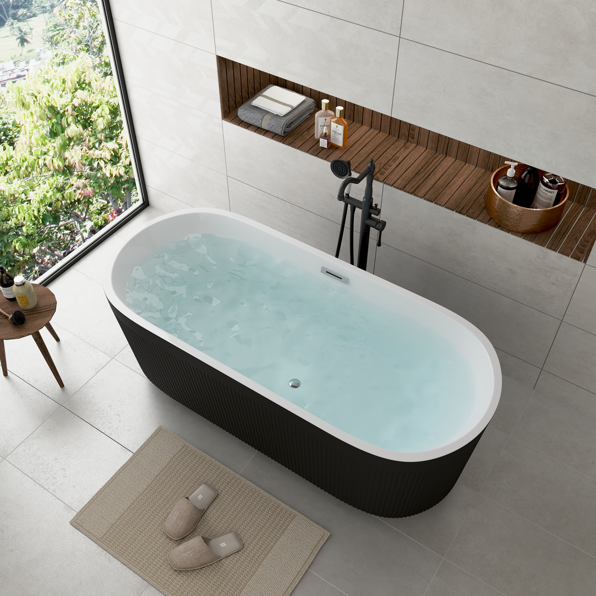 59"/69" Oval Acrylic Freestanding Bathtub with Unique Pleated Design