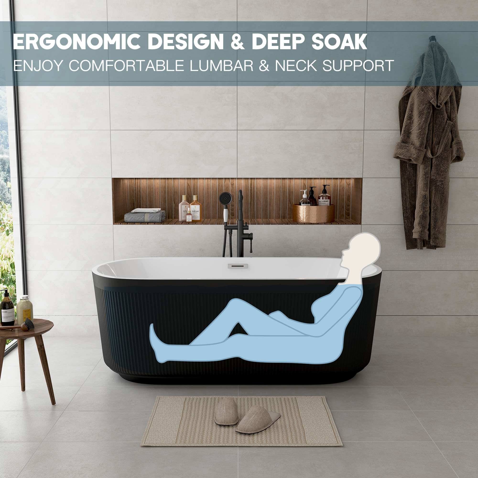 59"/69" Oval Acrylic Freestanding Bathtub with Unique Pleated Design